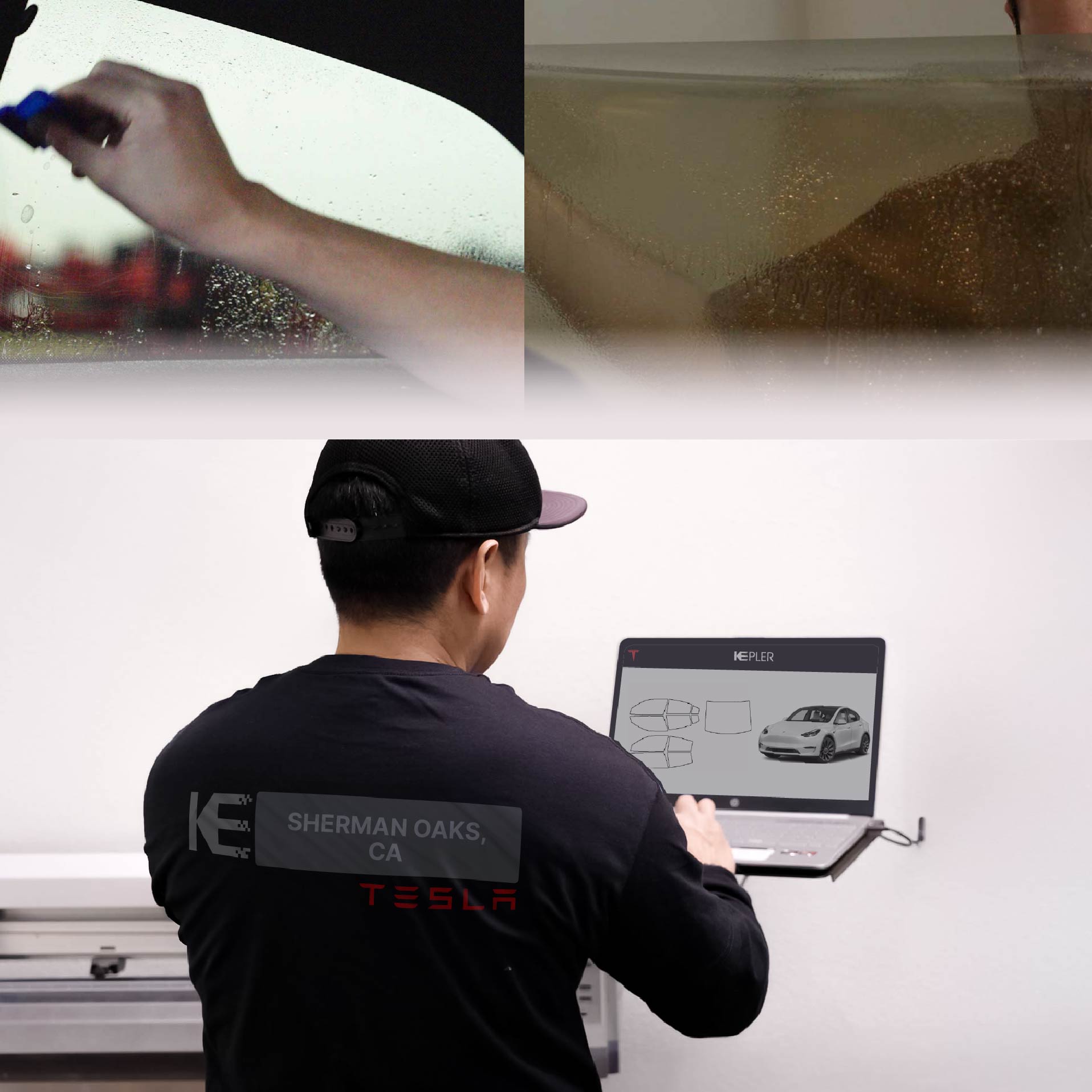 Expert Technician Fitting Ceramic Window Tint to Tesla in Sherman Oaks