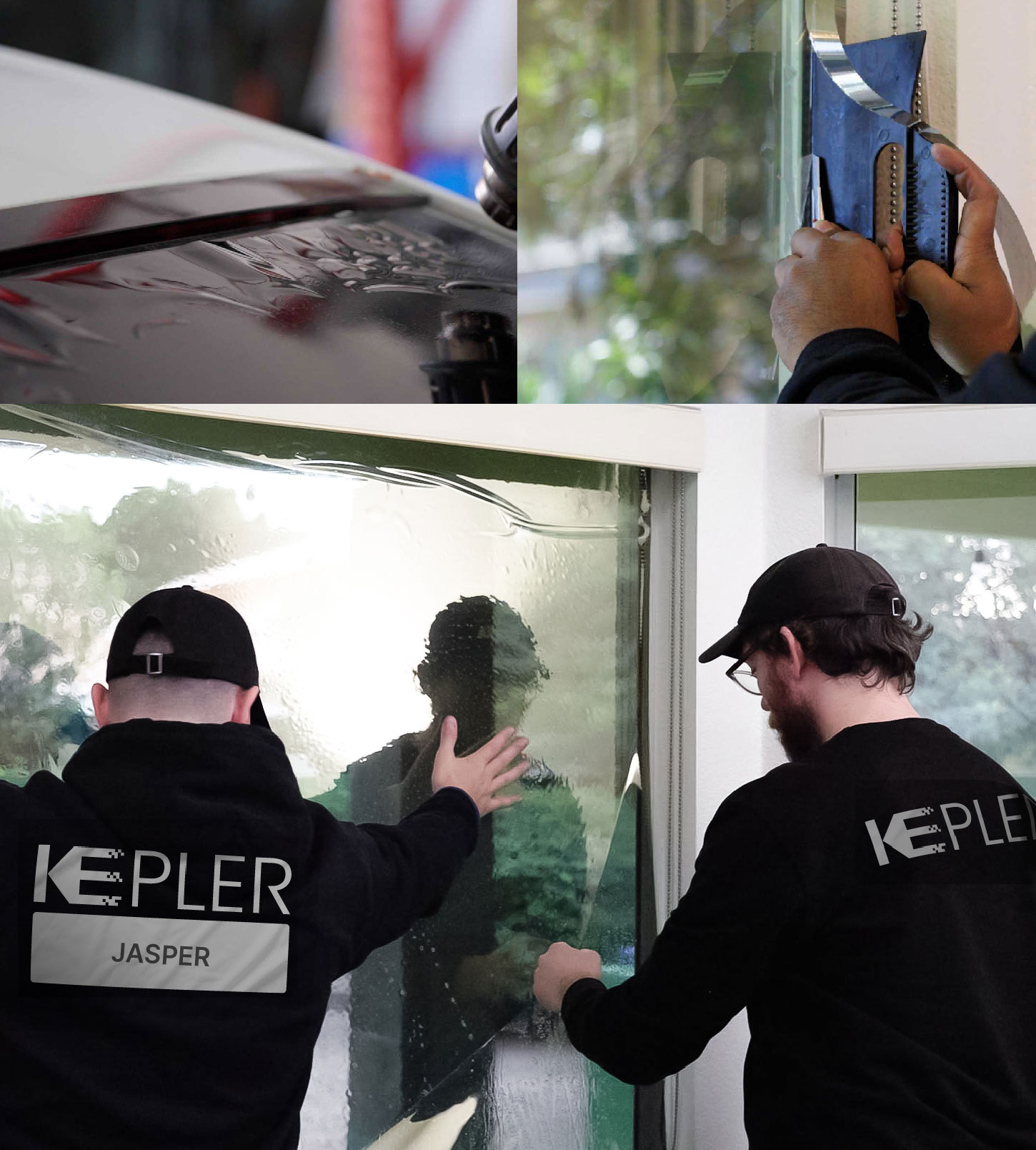 Kepler Technician Installing Ceramic Window Tint to Home in Jasper