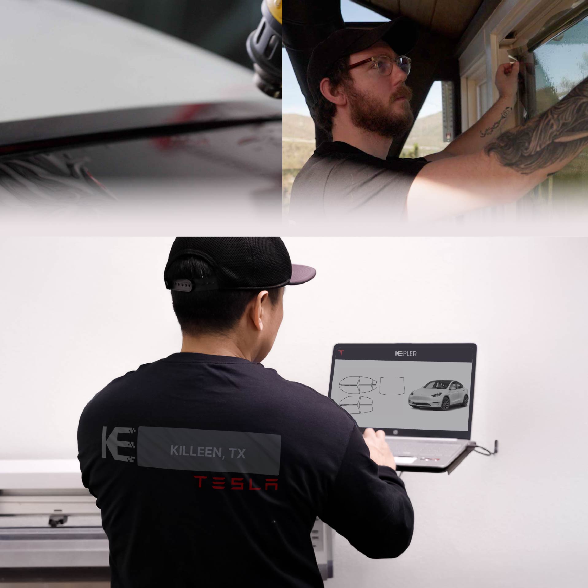 Expert Technician Fitting Advanced Window Tint to Tesla in Killeen