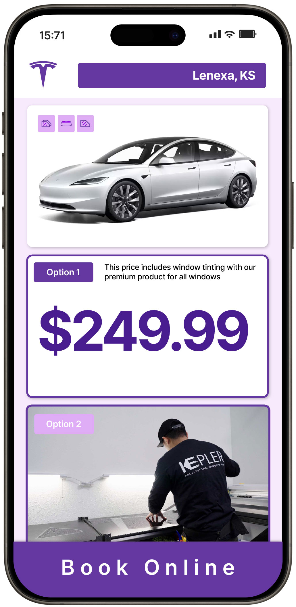 View Competitive Tesla Window Tinting Costs in Lenexa, Kansas