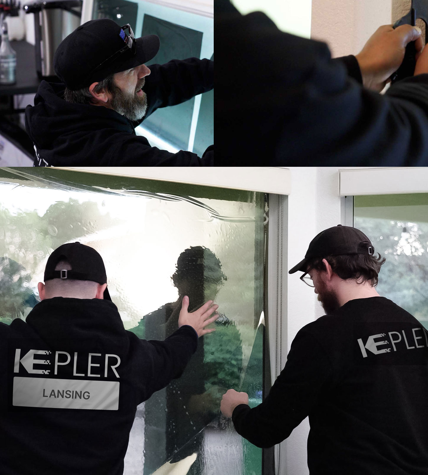 Kepler Technician Installing Ceramic Window Tint to Home in Lansing