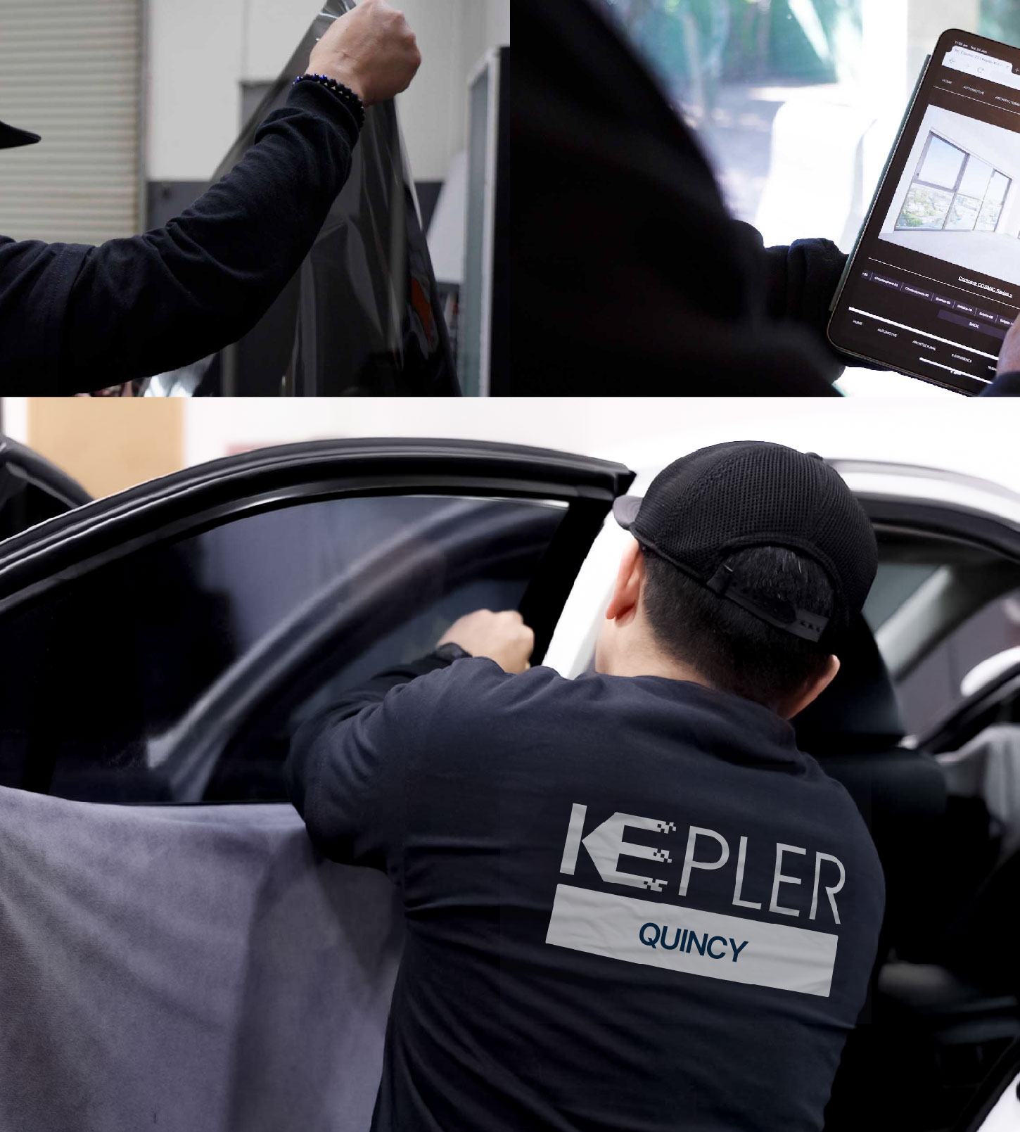 Automotive Window Tinting Expert Applying Film in Quincy, Illinois
