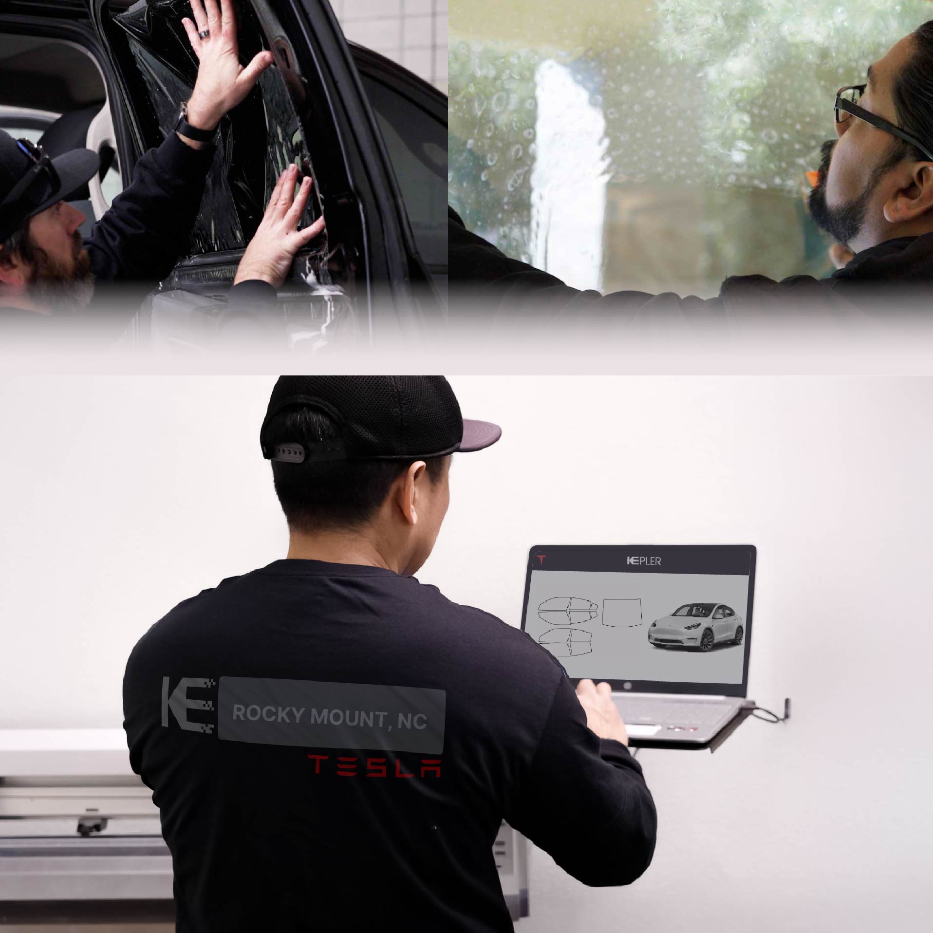 Kepler Technician Installing High-tech Window Tint to Tesla in Rocky Mount