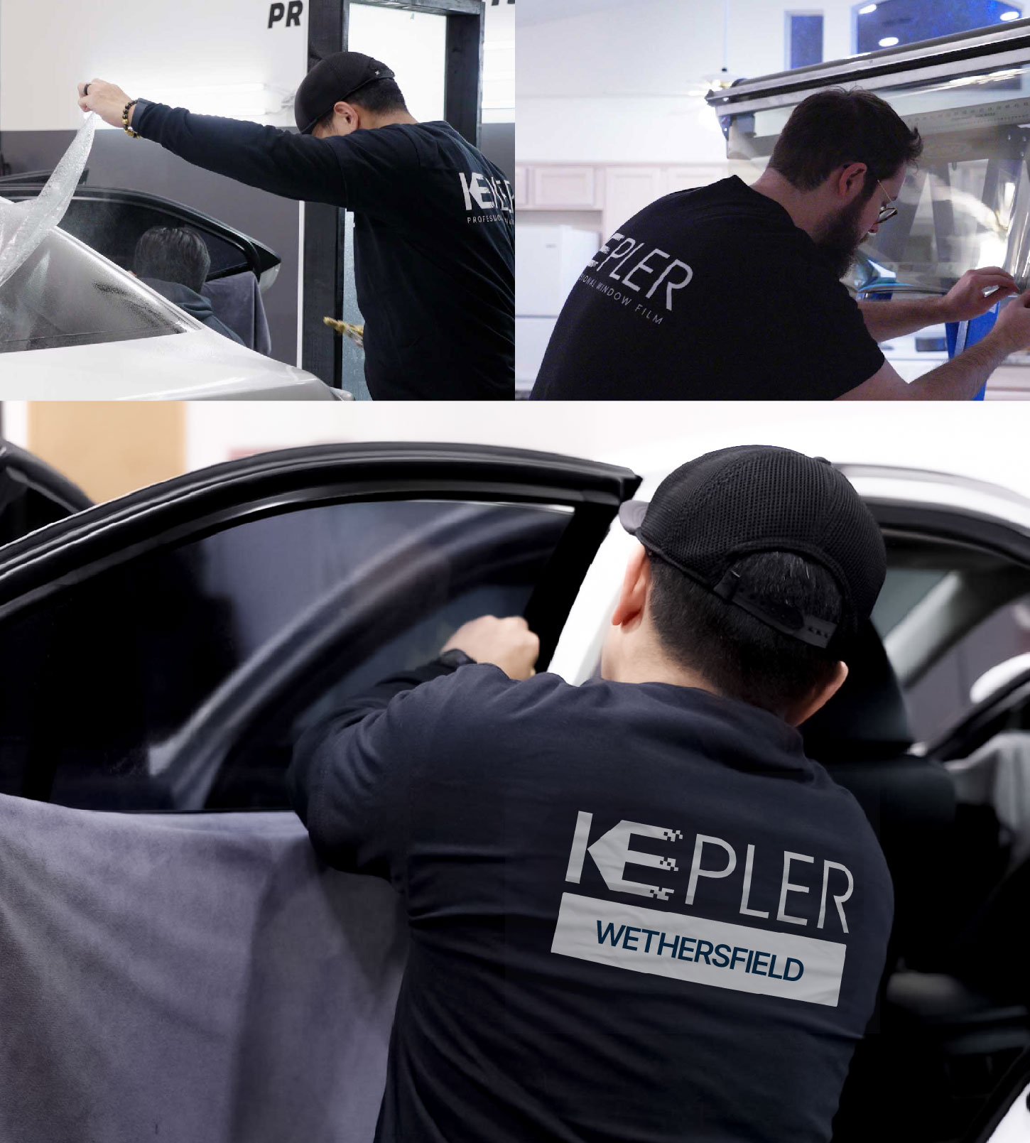 Automotive Window Tinting Expert Applying Film in Wethersfield, Connecticut