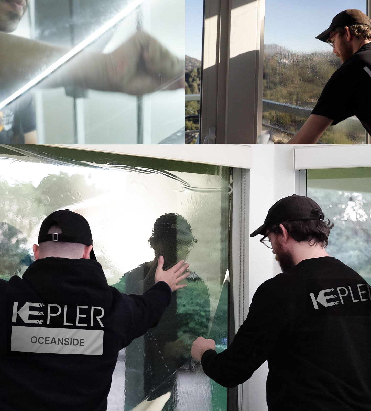 Kepler Technician Installing Ceramic Window Tint to Home in Oceanside