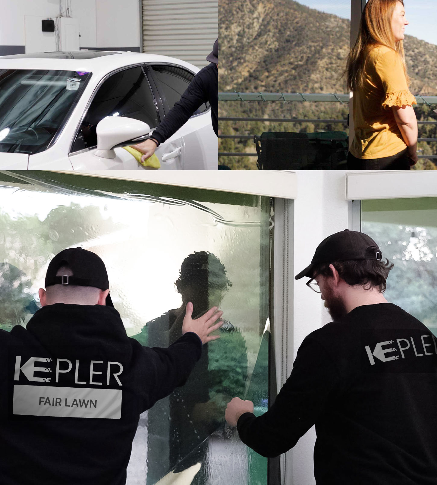 Kepler Technician Applying Ceramic Window Tint to Home in Fair Lawn