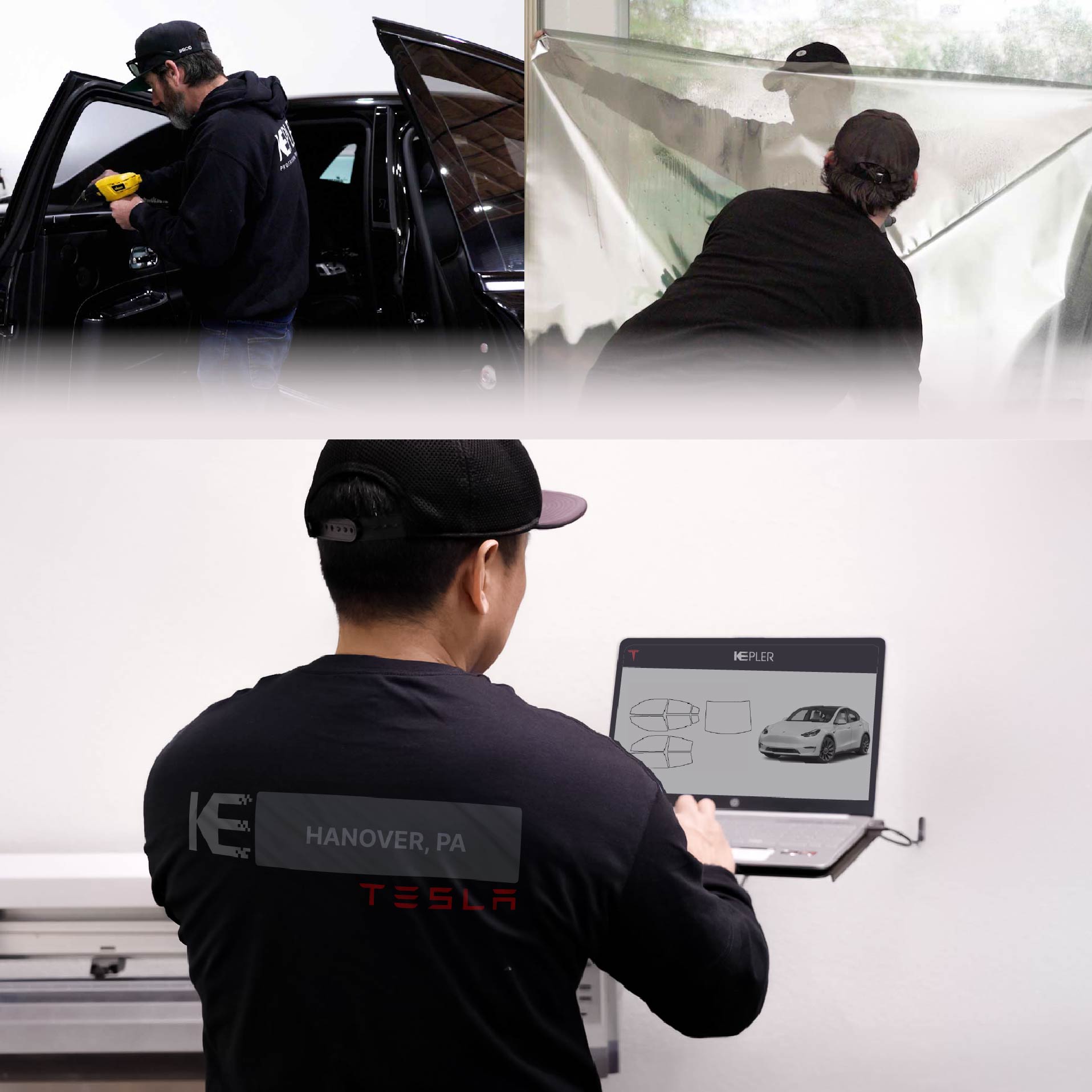 Expert Technician Installing Ceramic Window Tint to Tesla in Hanover