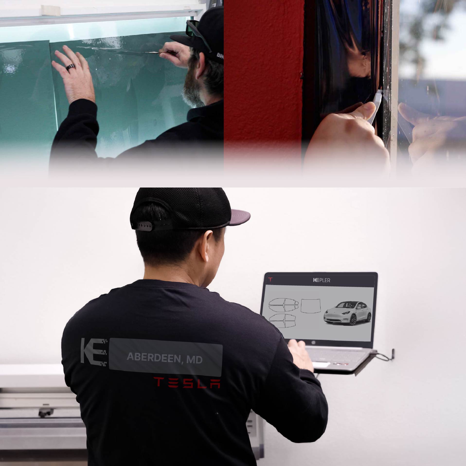 Kepler Technician Fitting Ceramic Window Tint to Tesla in Aberdeen