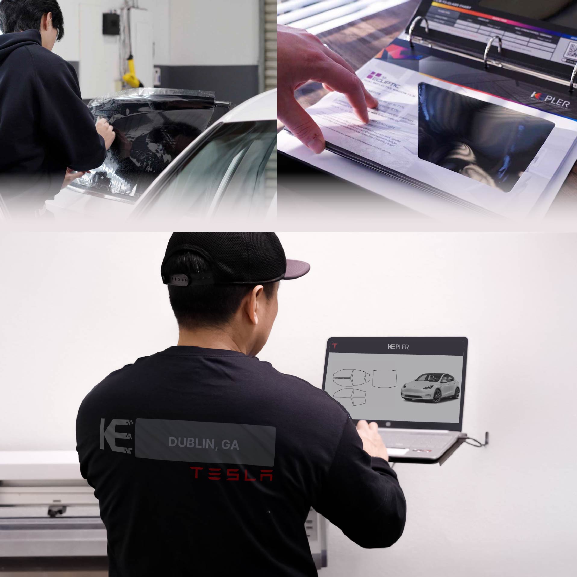 Kepler Technician Applying Advanced Window Tint to Tesla in Dublin