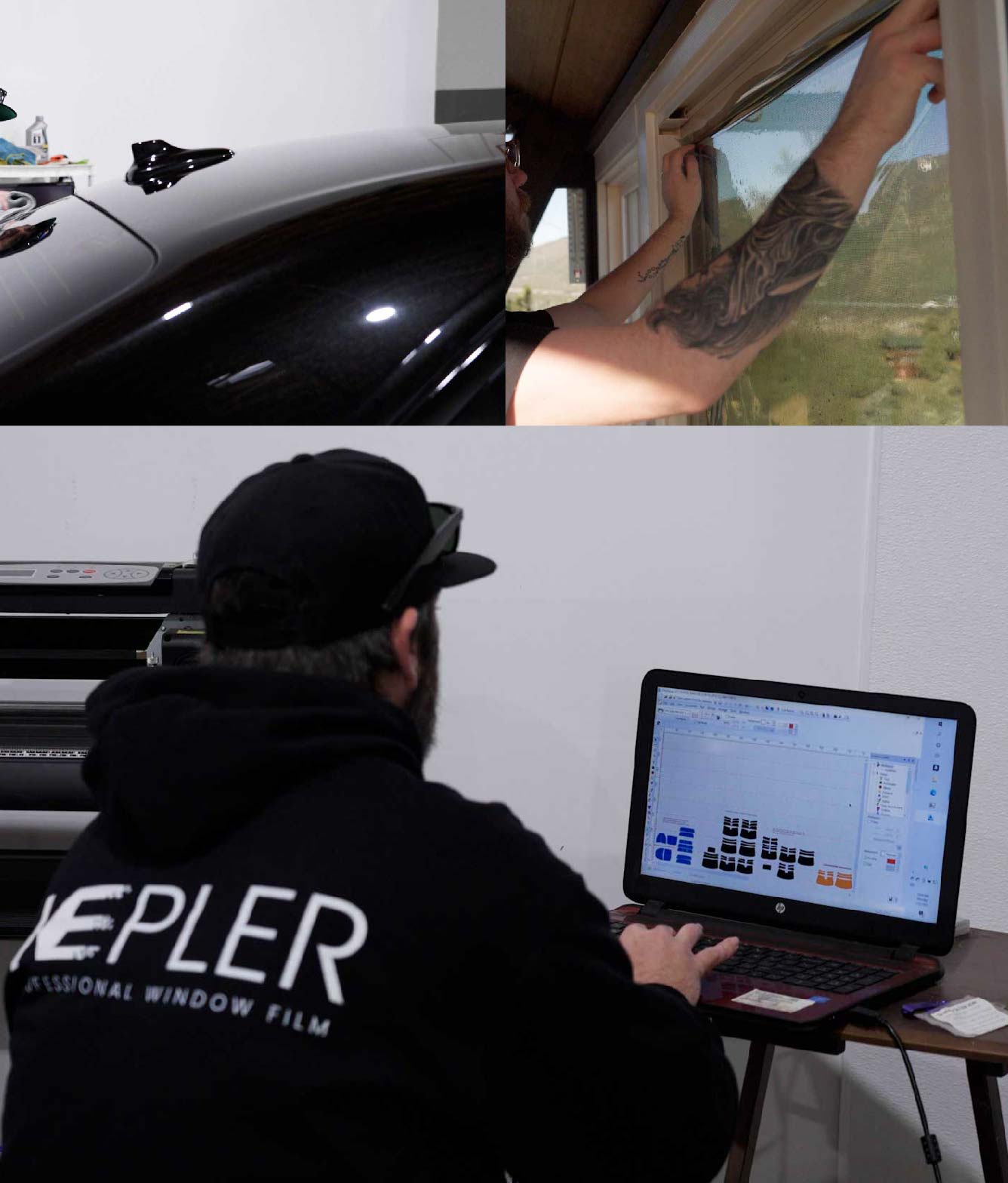 Ceramic Window Tinting Expert Cutting Film in Palm Beach Gardens, Florida