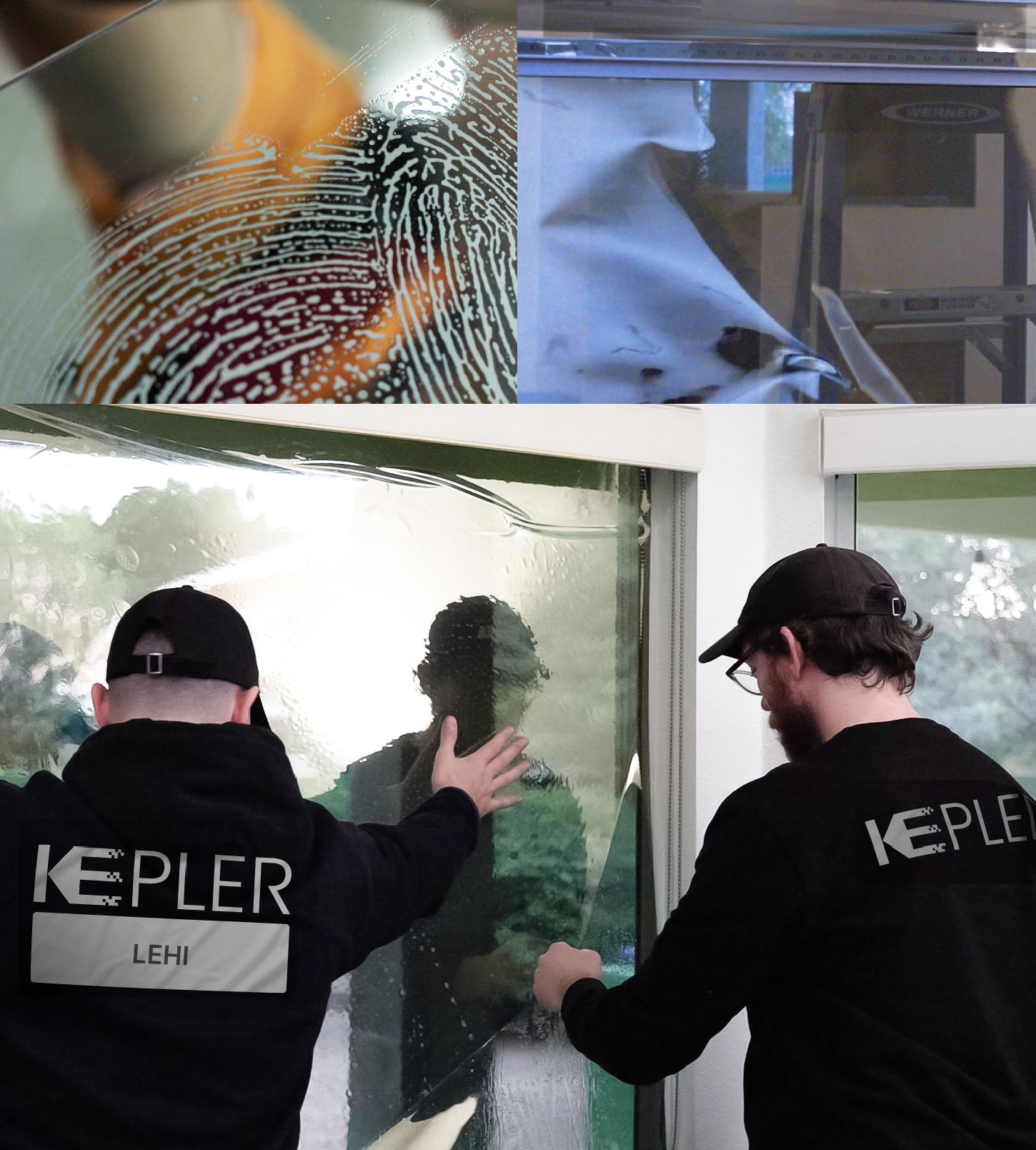 Expert Technician Fitting High-tech Window Tint to Home in Lehi