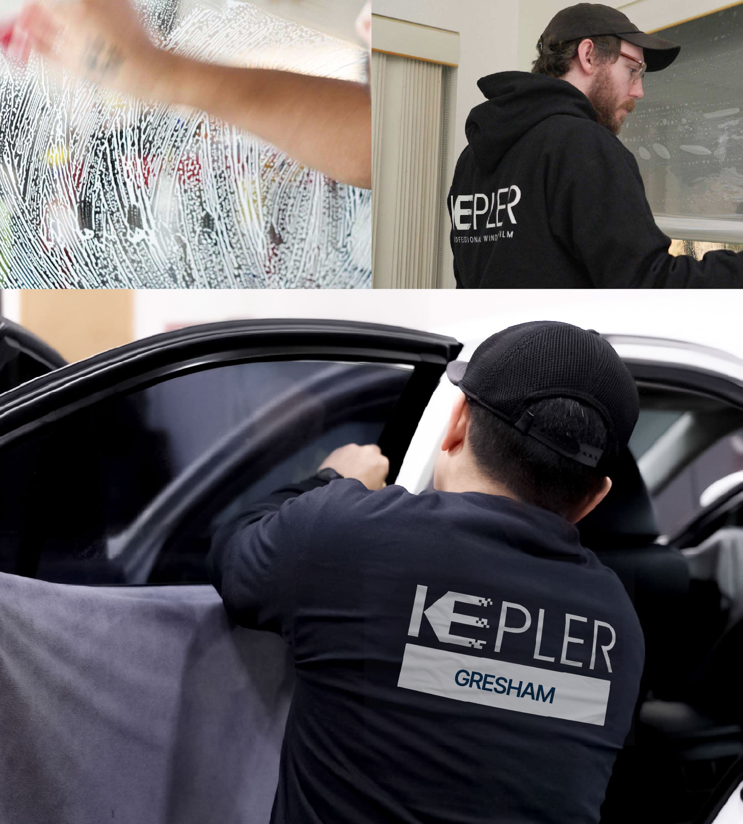 Automotive Window Tinting Expert Applying Film in Gresham, Oregon