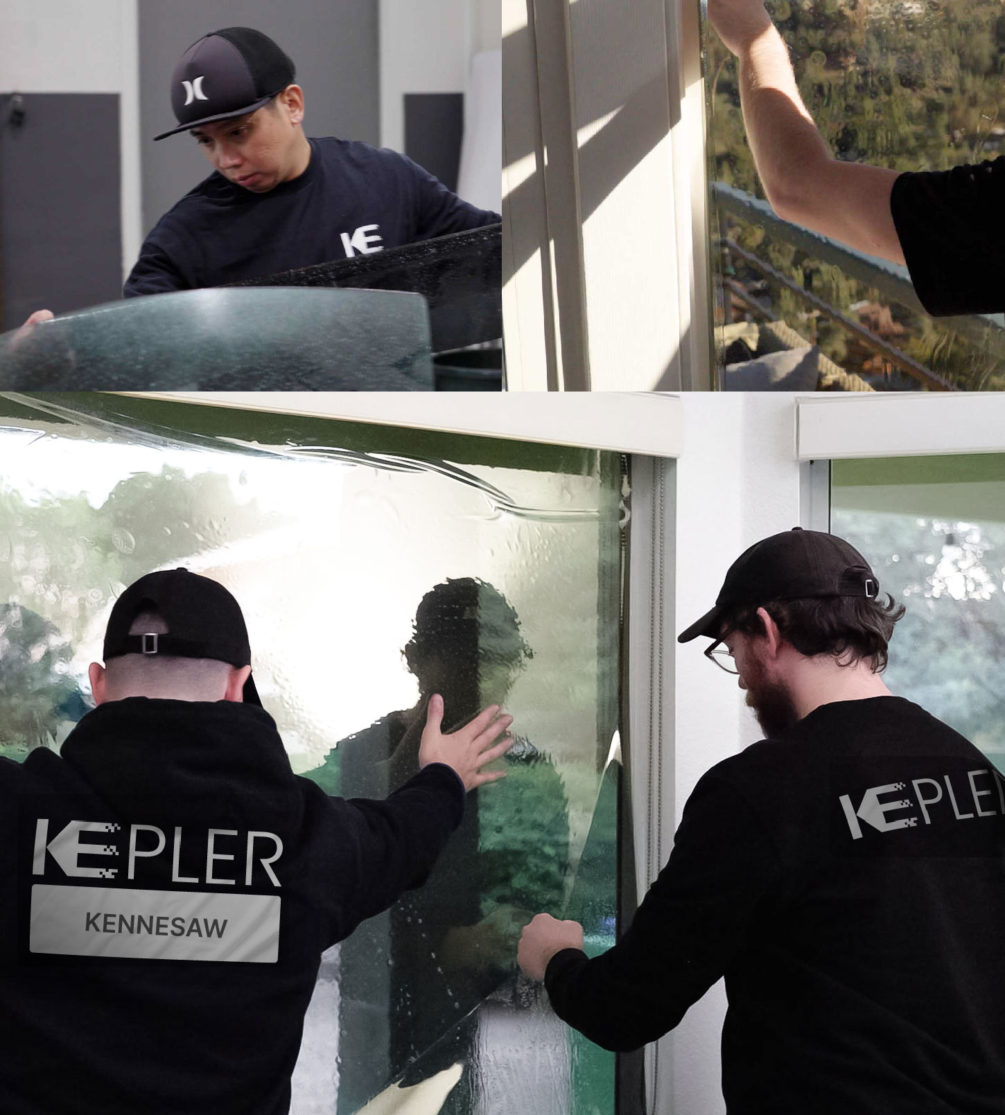 Expert Technician Fitting Ceramic Window Tint to Home in Kennesaw