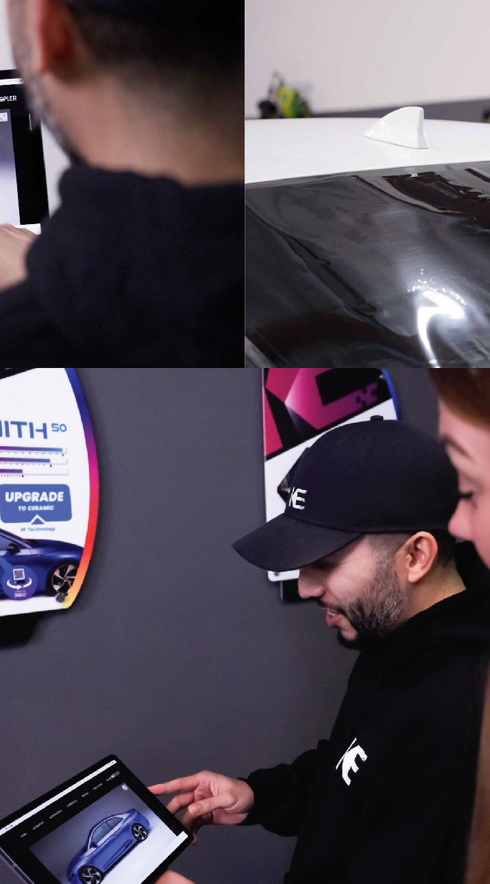 Kepler Dealer Showing Car Window Film Options to Customer in El Monte, California