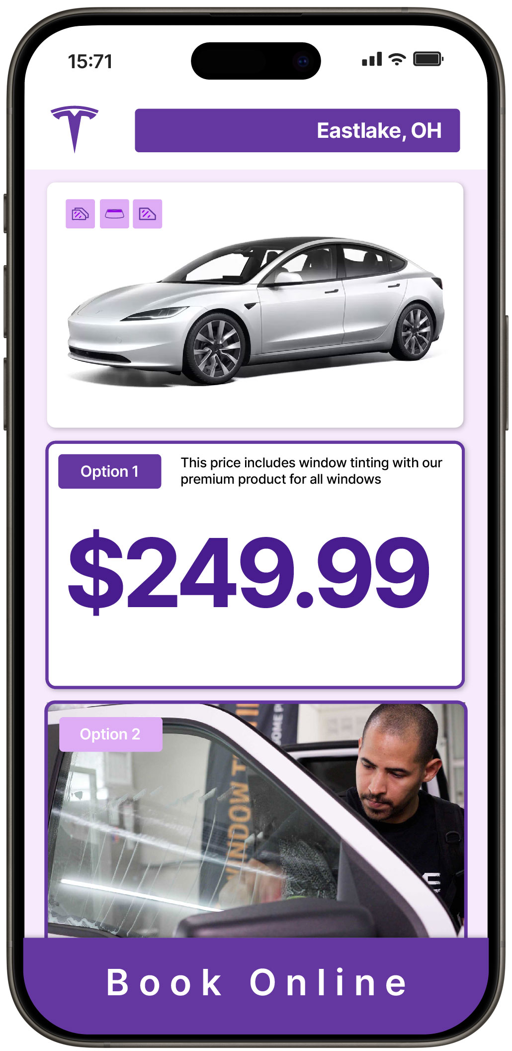 View Affordable Tesla Window Tinting Rates in Eastlake, Ohio