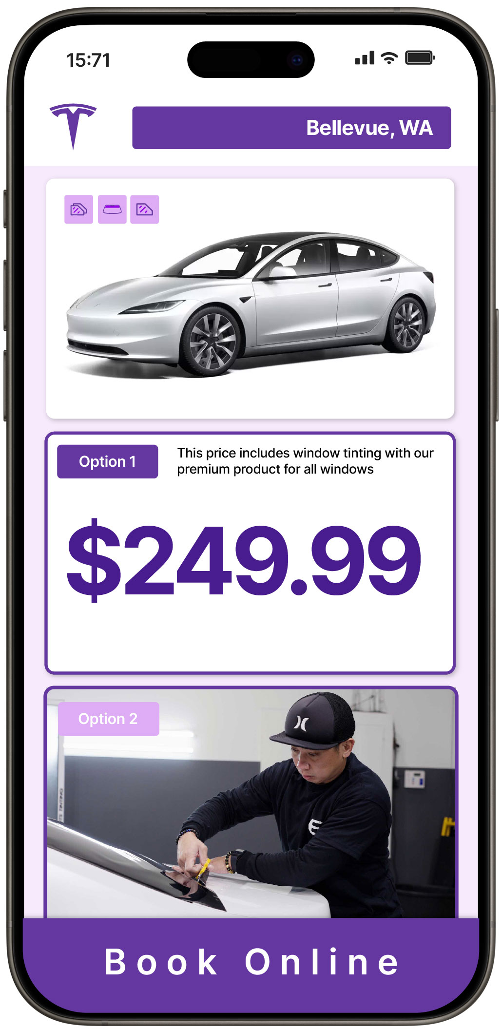 View Affordable Tesla Window Tinting Rates in Bellevue, Washington