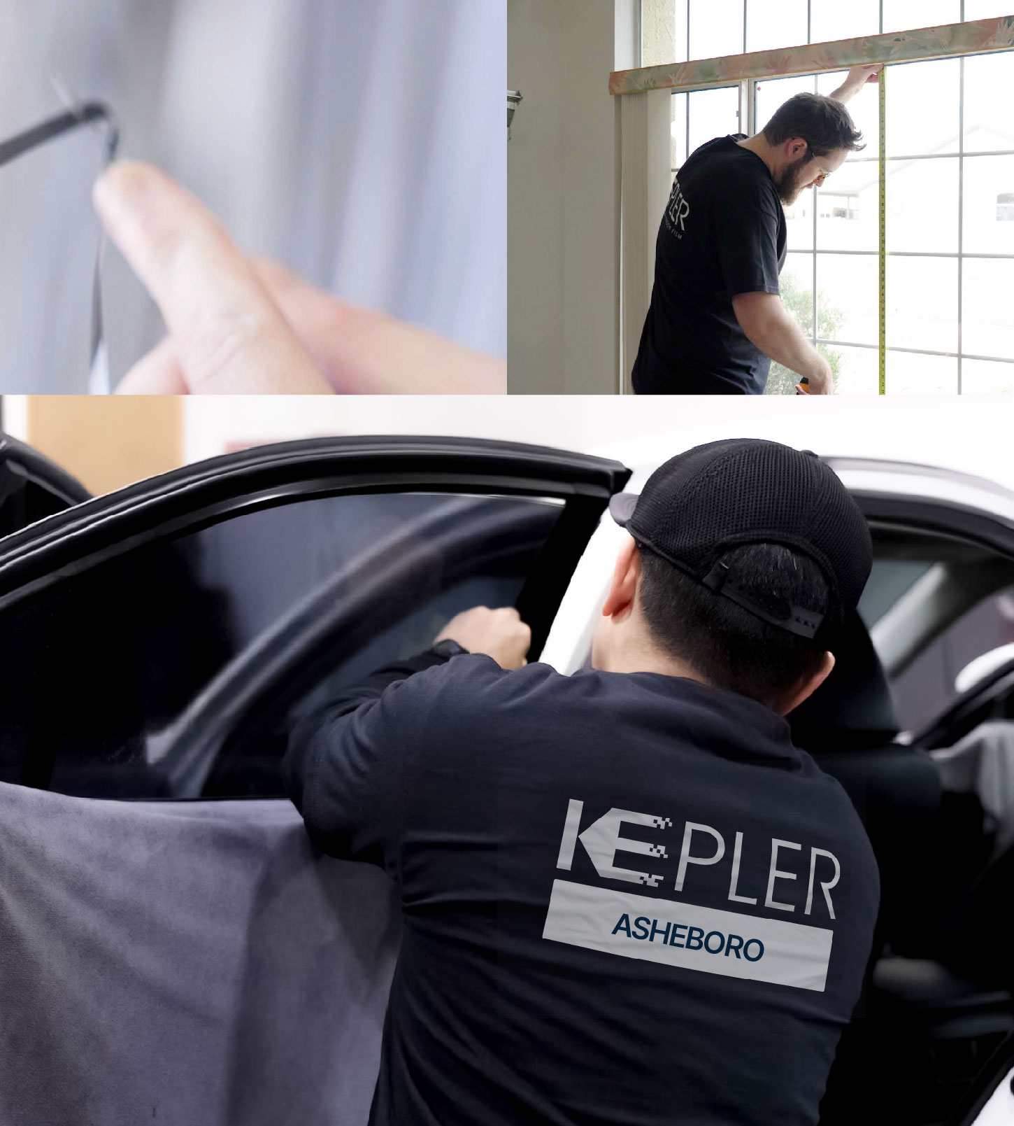 Automotive Window Tinting Expert Applying Film in Asheboro, North Carolina