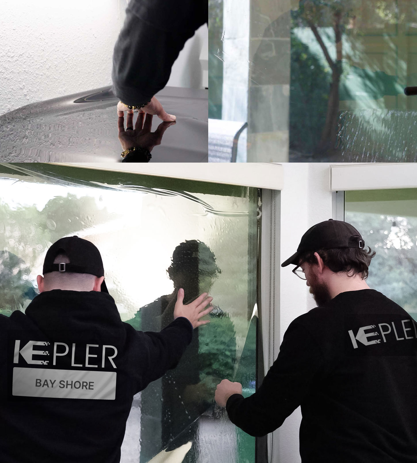 Expert Technician Fitting Ceramic Window Tint to Home in Bay Shore