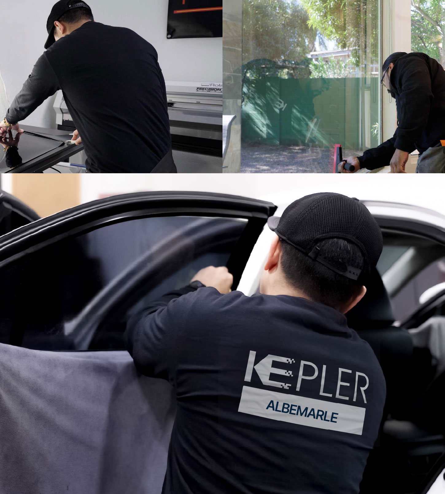 Automotive Window Tinting Expert Applying Film in Albemarle, North Carolina