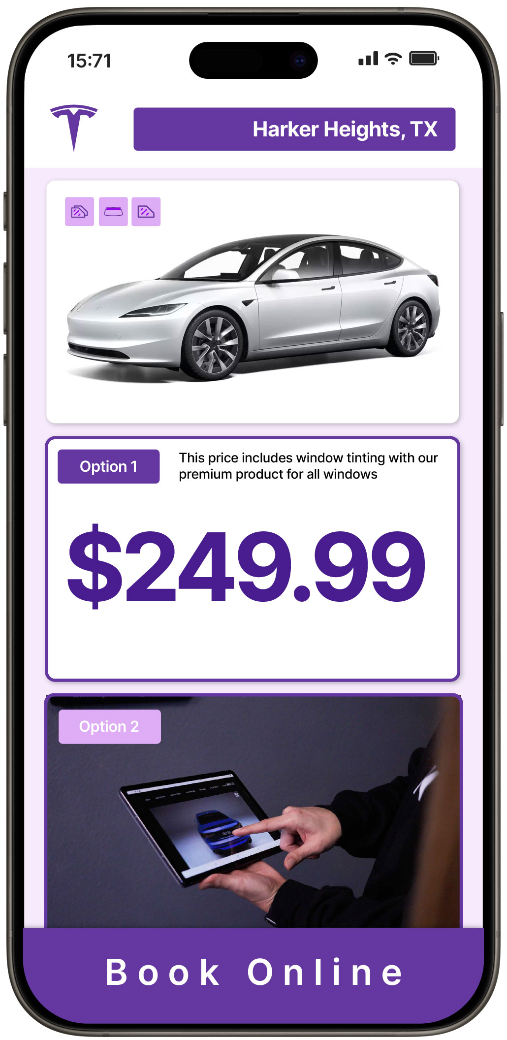 View Reasonable Tesla Window Tinting Costs in Harker Heights, Texas