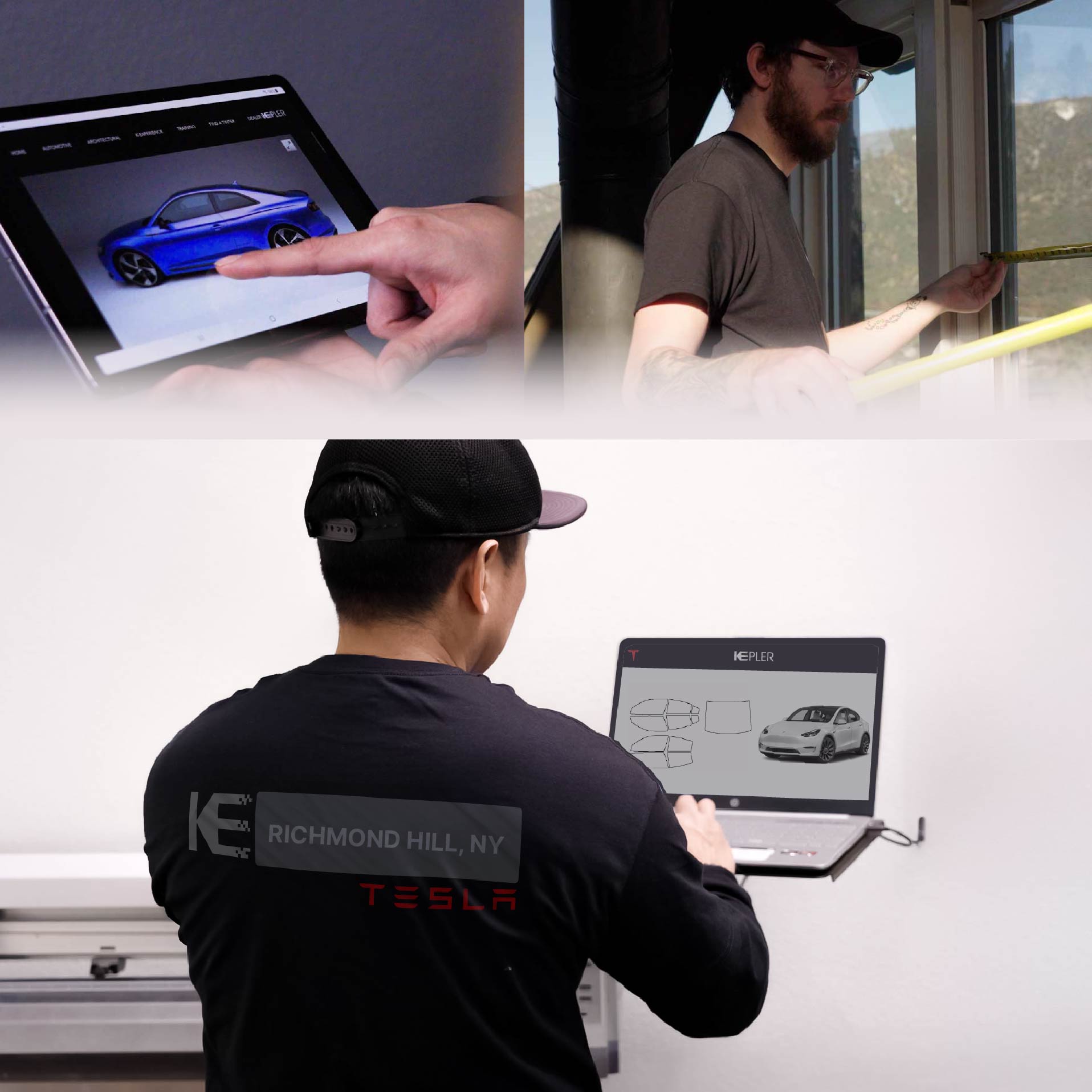 Kepler Technician Applying High-tech Window Tint to Tesla in Richmond Hill
