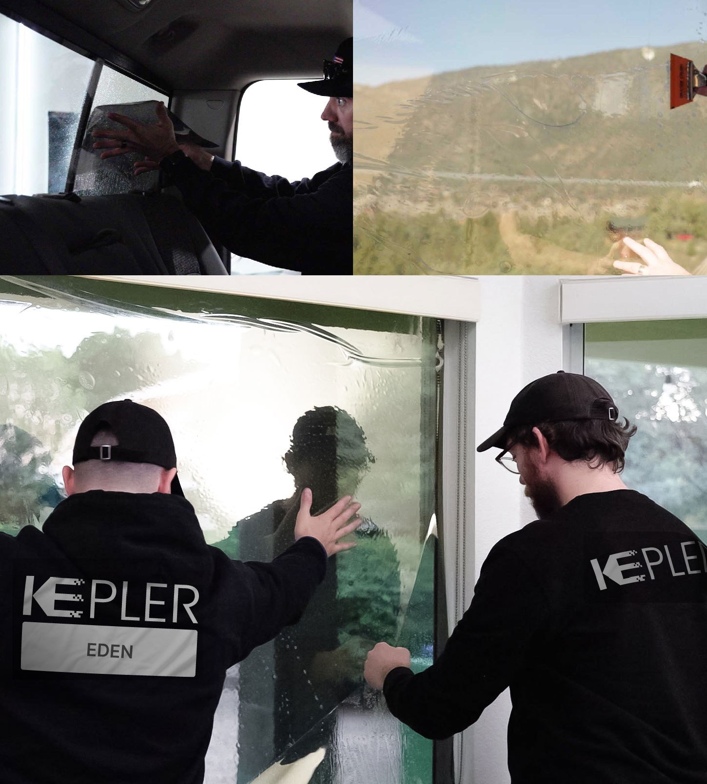 Expert Technician Applying Advanced Window Tint to Home in Eden