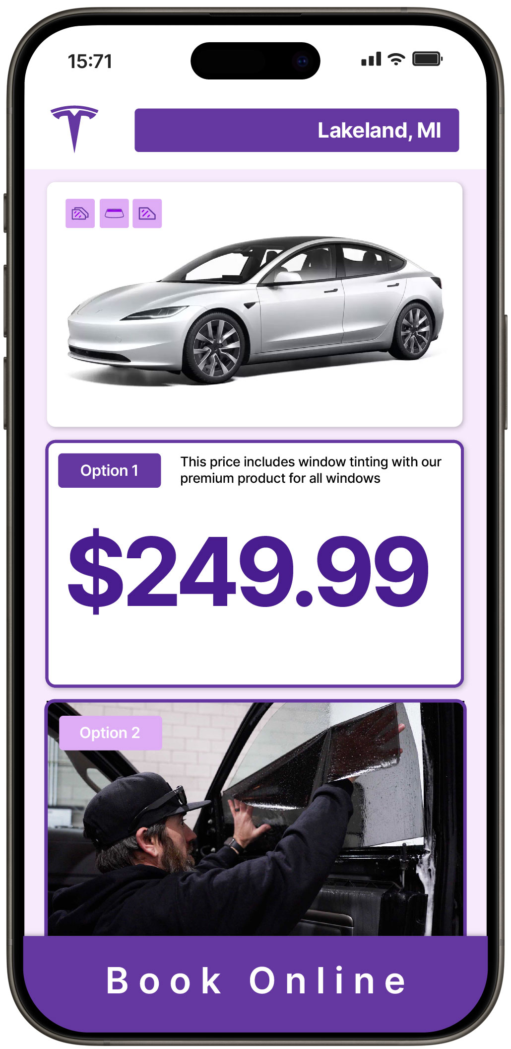 View Affordable Tesla Window Tinting Prices in Lakeland, Michigan