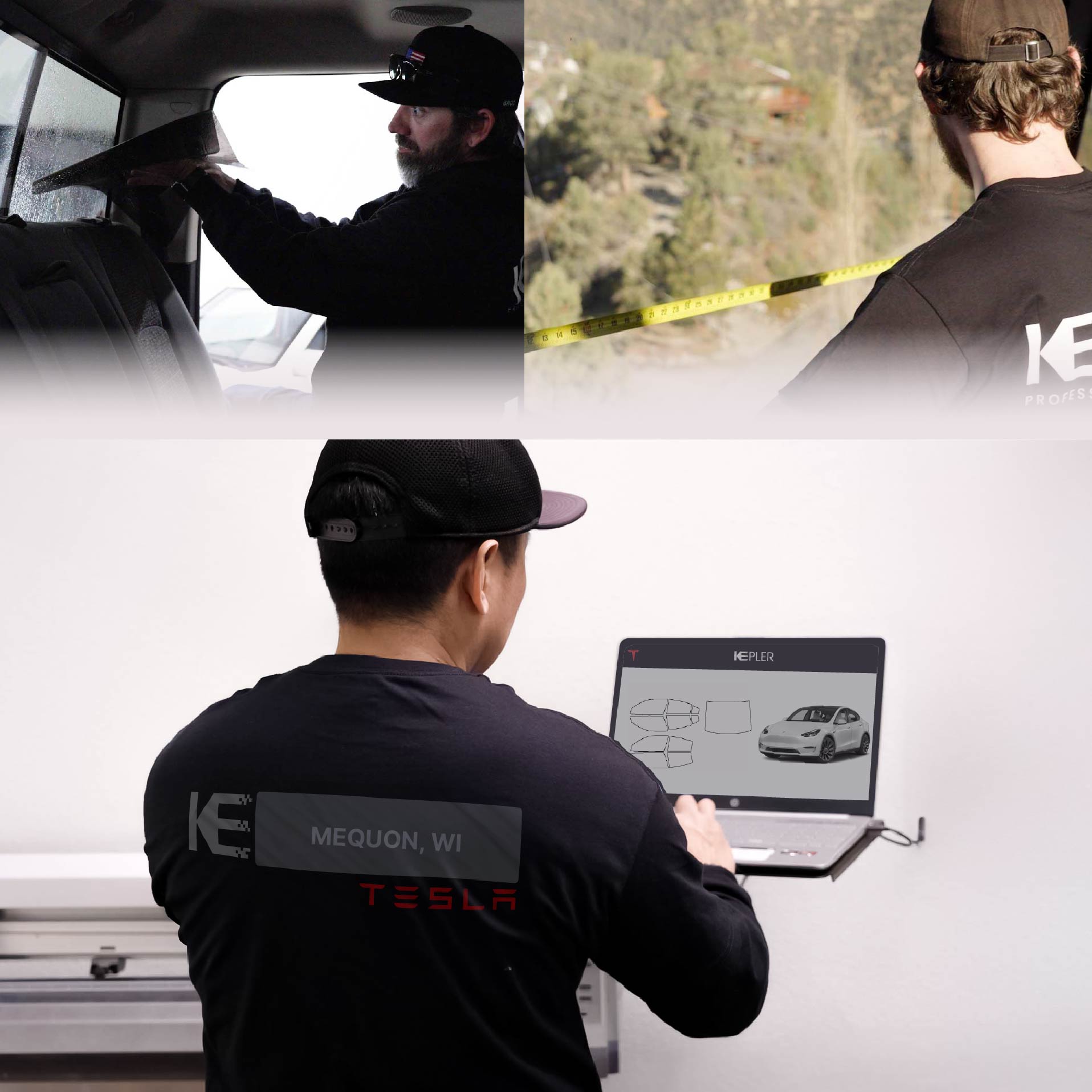 Kepler Technician Fitting High-tech Window Tint to Tesla in Mequon