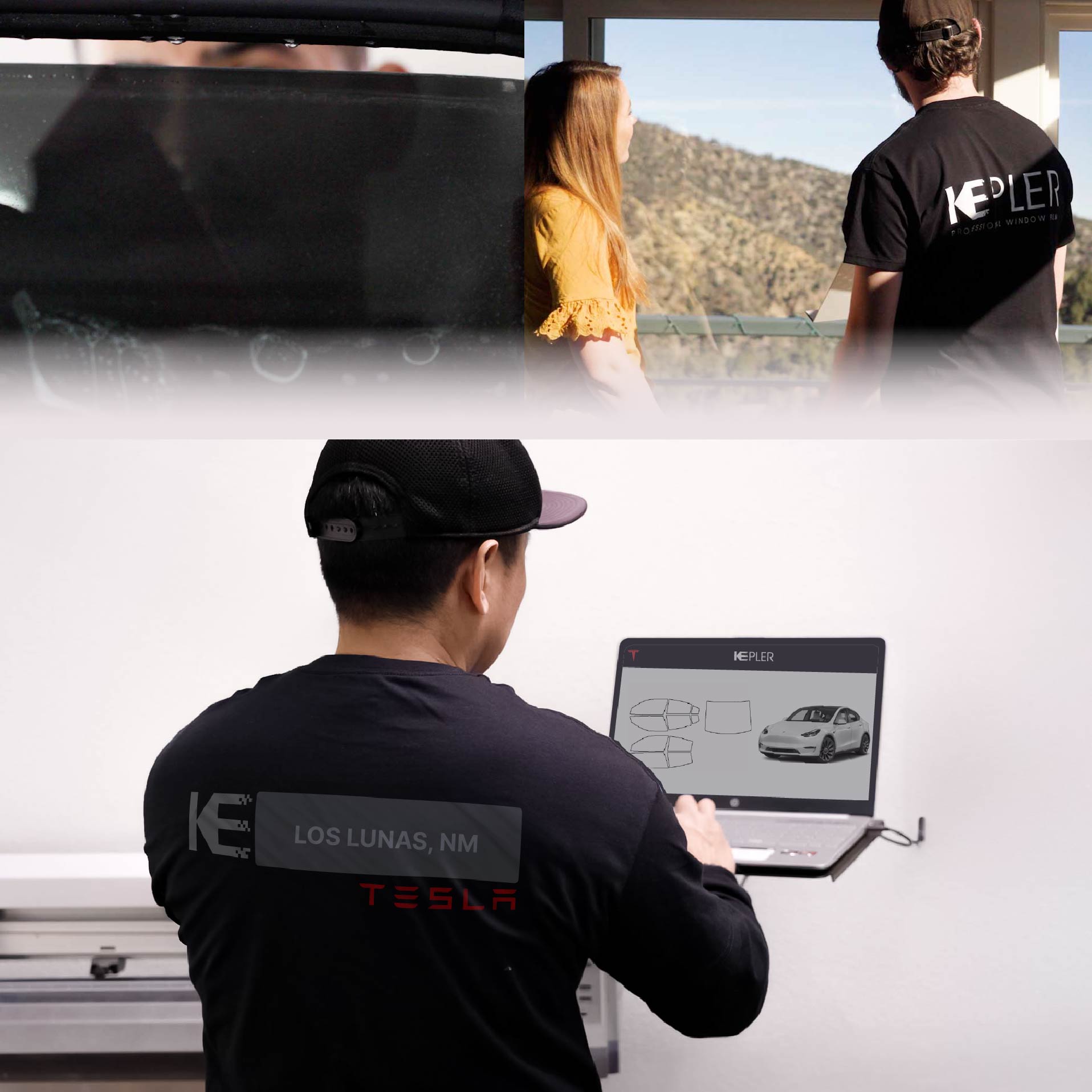 Expert Technician Installing High-tech Window Tint to Tesla in Los Lunas