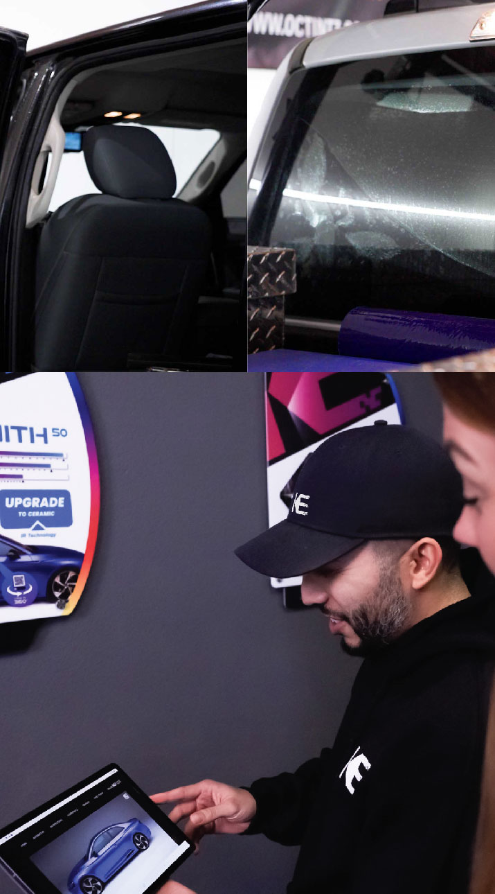 Kepler Dealer Showing Car Window Film Options to Customer in North Hills, California