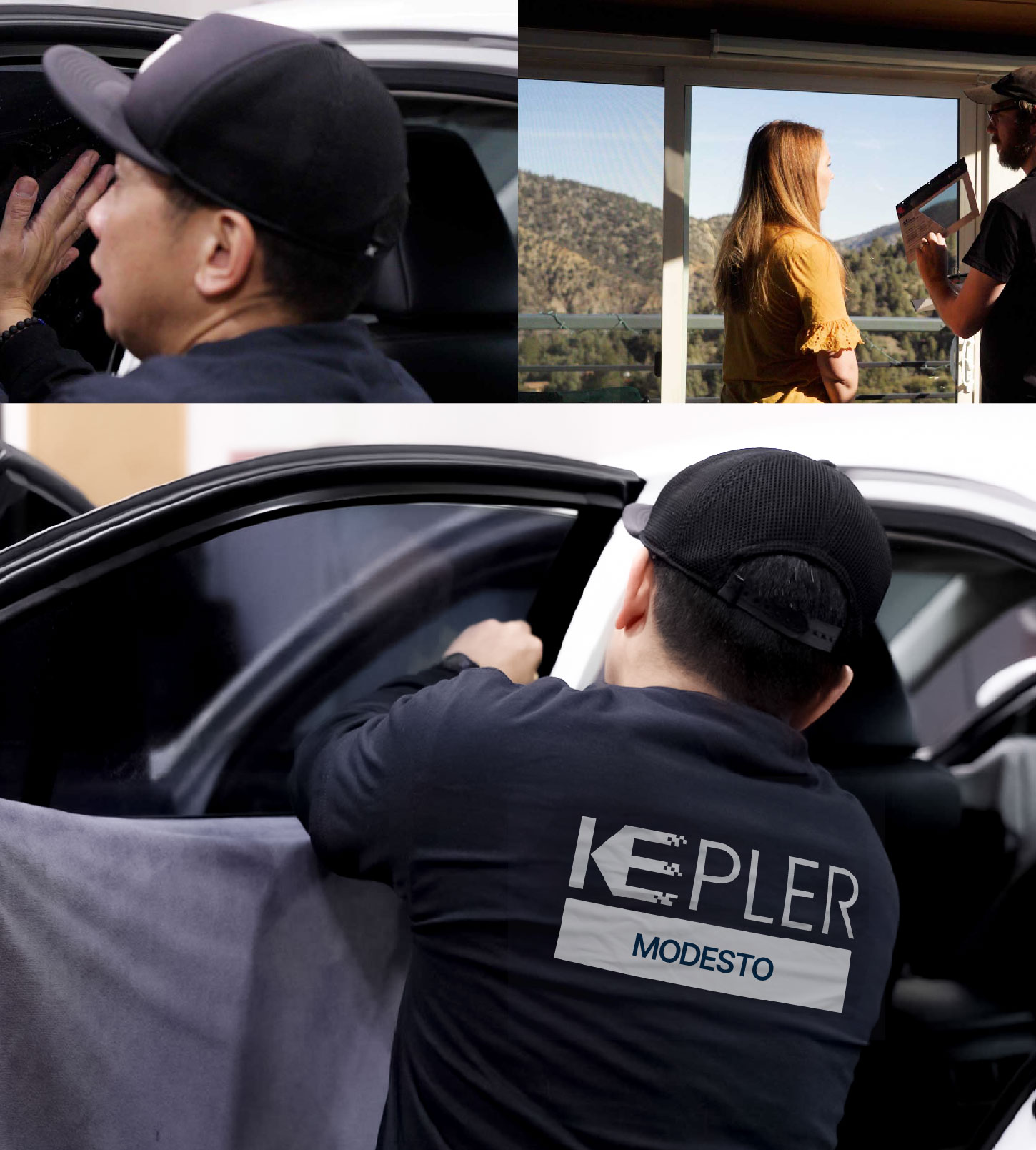 Automotive Window Tinting Expert Applying Film in Modesto, California