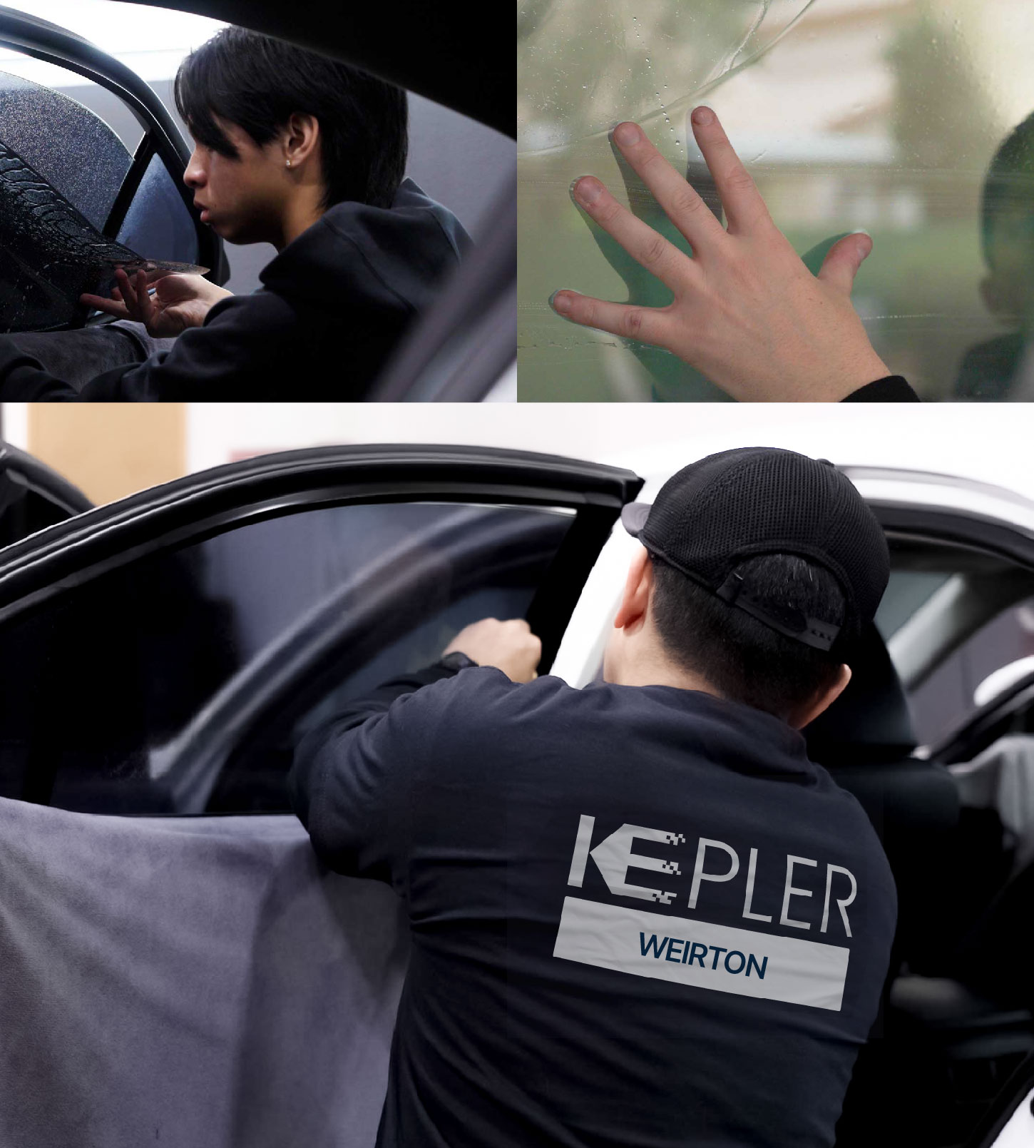 Automotive Window Tinting Expert Applying Film in Weirton, West Virginia