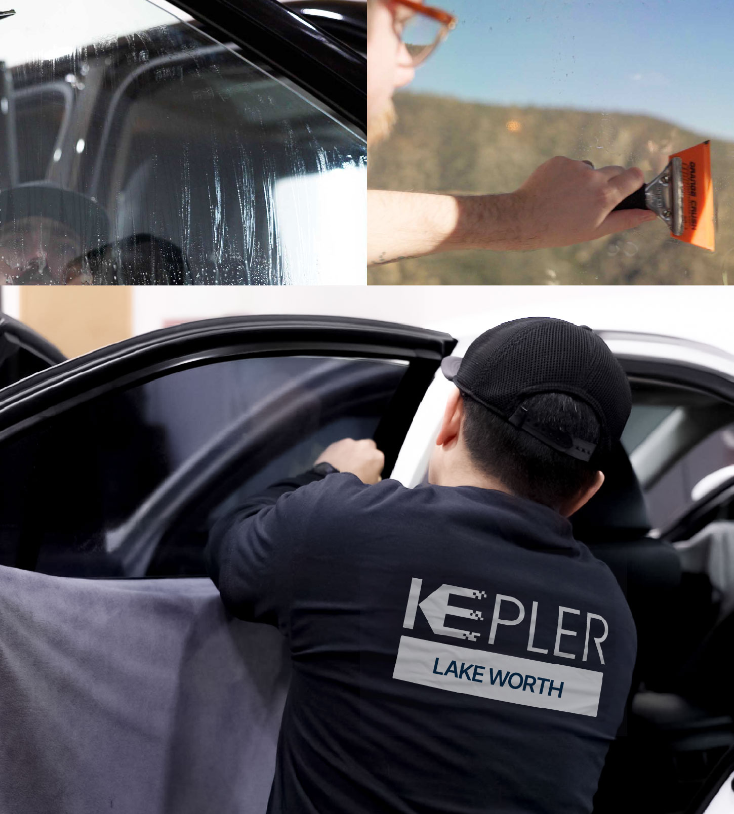 Automotive Window Tinting Expert Applying Film in Lake Worth, Florida