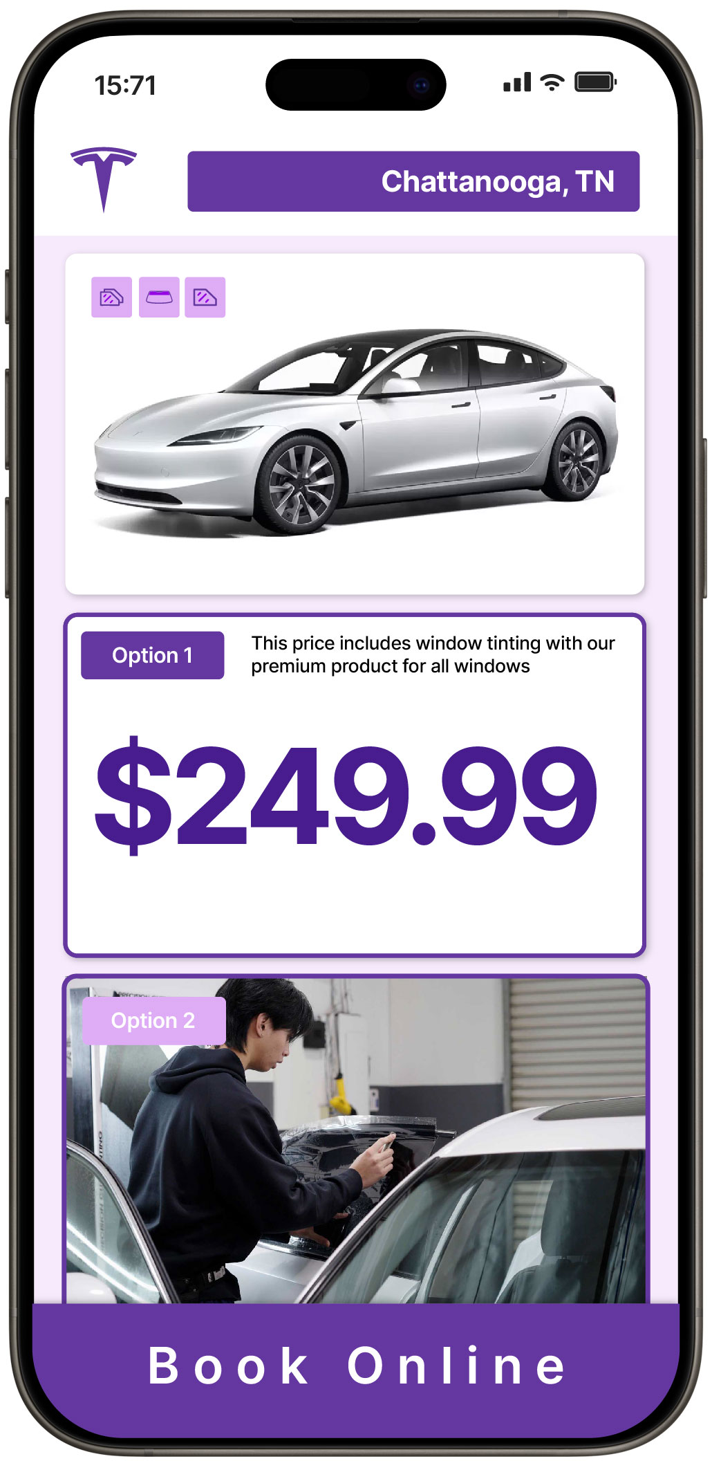 View Competitive Tesla Window Tinting Costs in Chattanooga, Tennessee