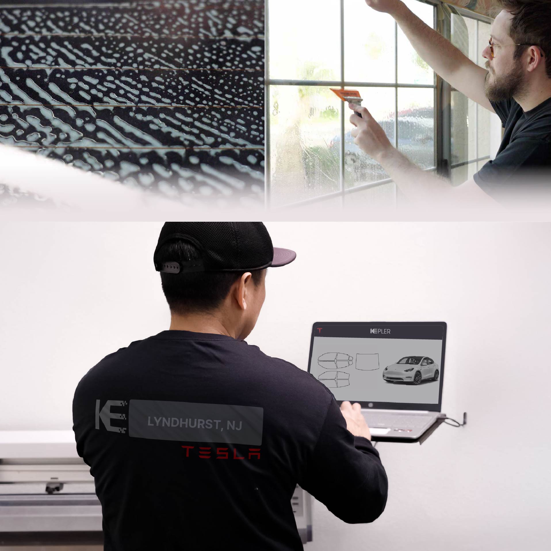 Expert Technician Applying Advanced Window Tint to Tesla in Lyndhurst