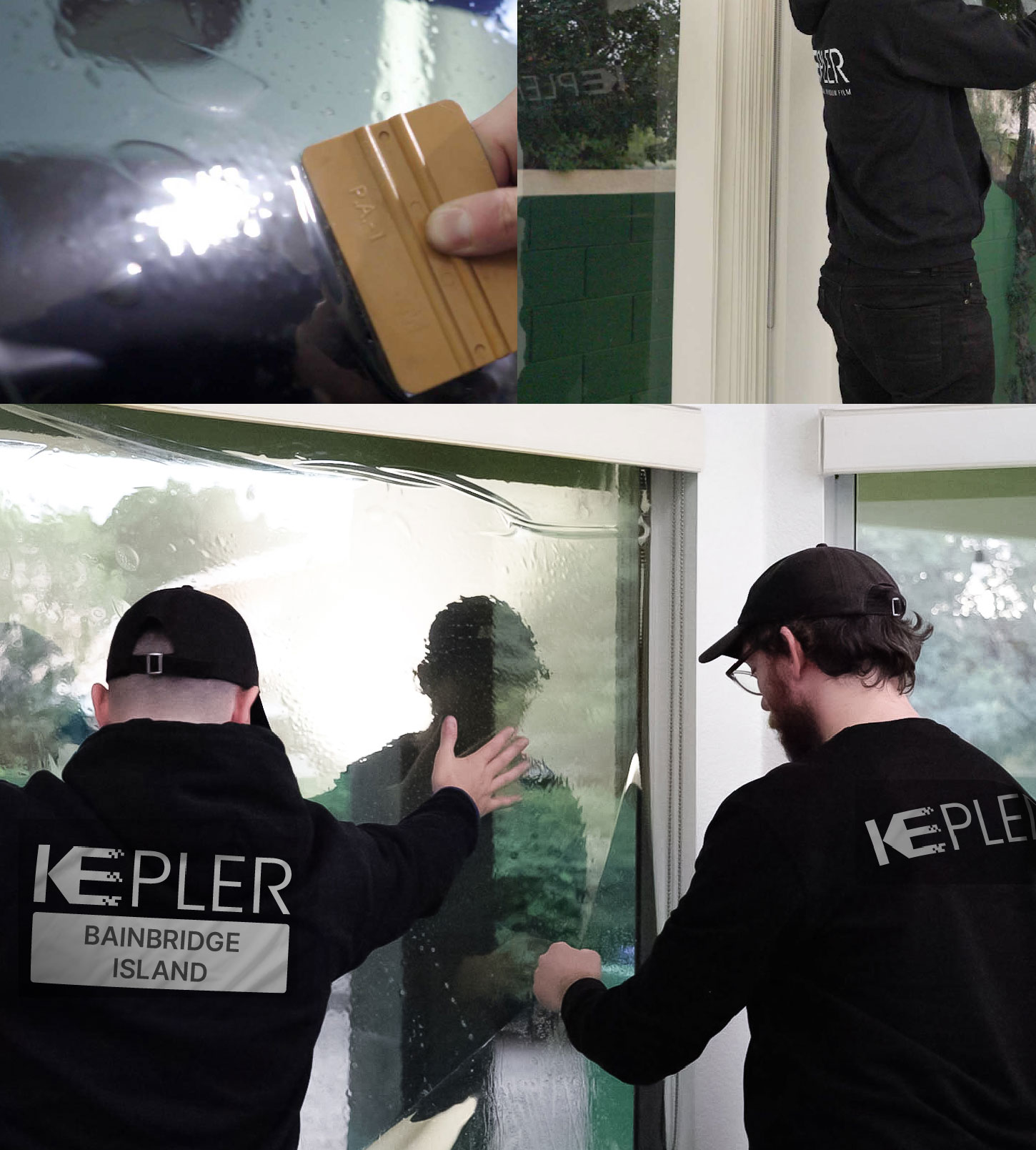 Expert Technician Fitting Advanced Window Tint to Home in Bainbridge Island