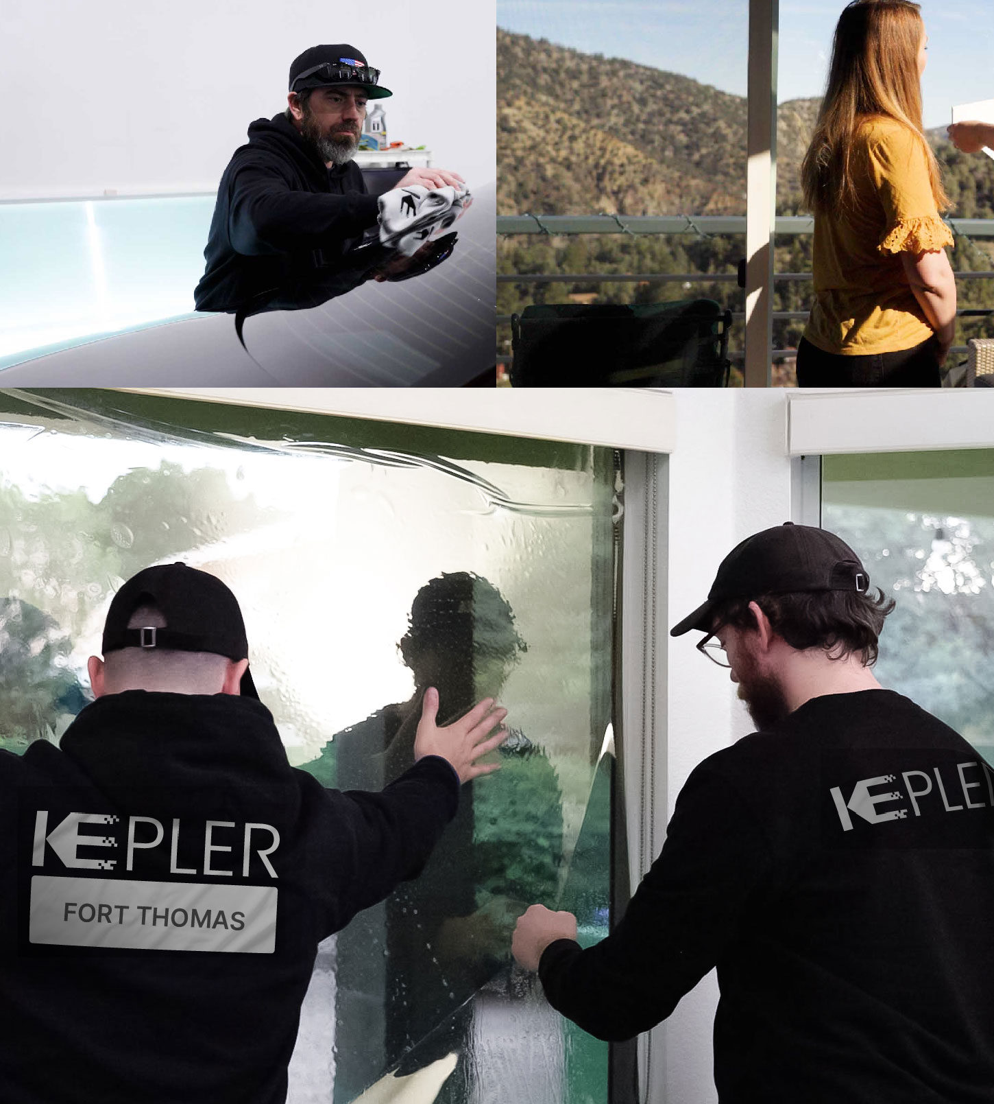 Kepler Technician Applying Ceramic Window Tint to Home in Fort Thomas