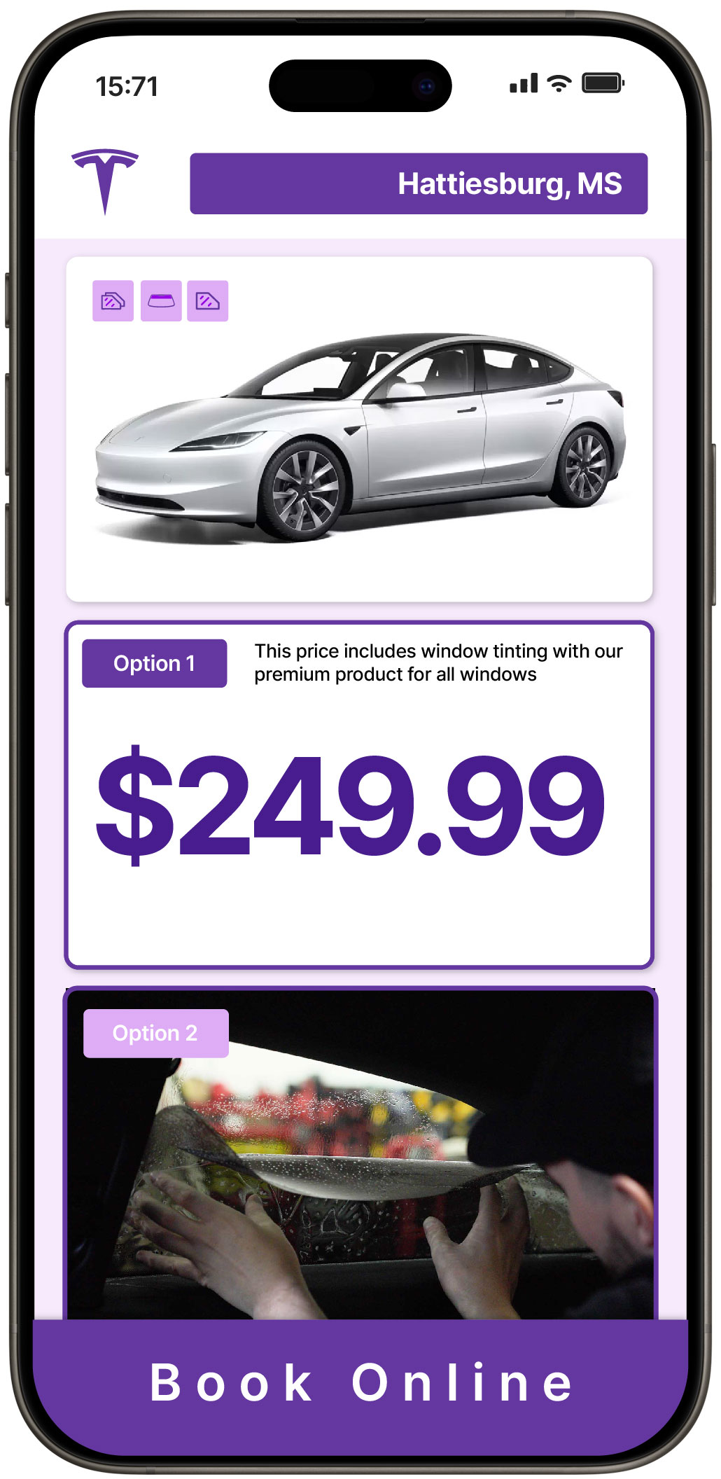 View Competitive Tesla Window Tinting Rates in Hattiesburg, Mississippi
