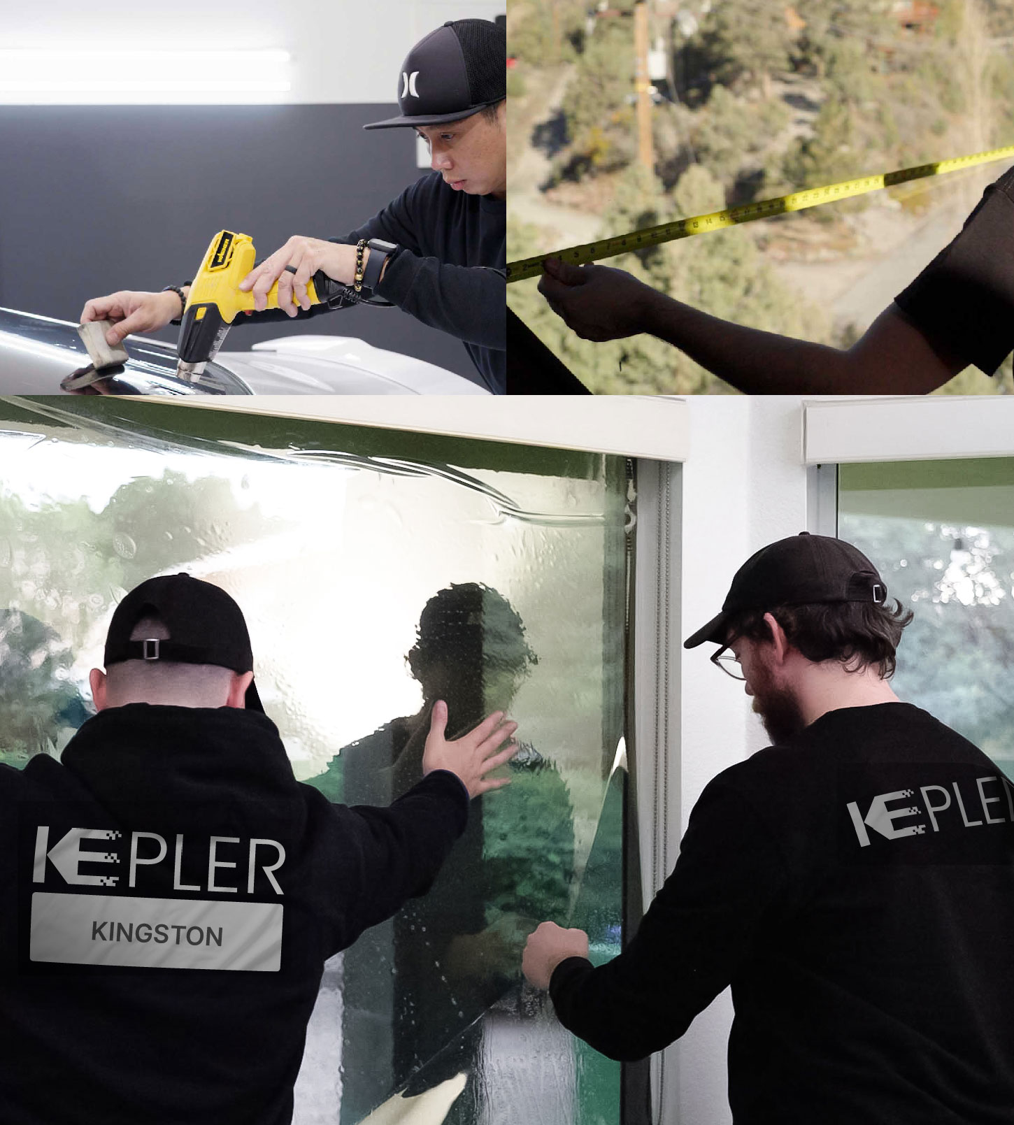 Expert Technician Fitting Advanced Window Tint to Home in Kingston