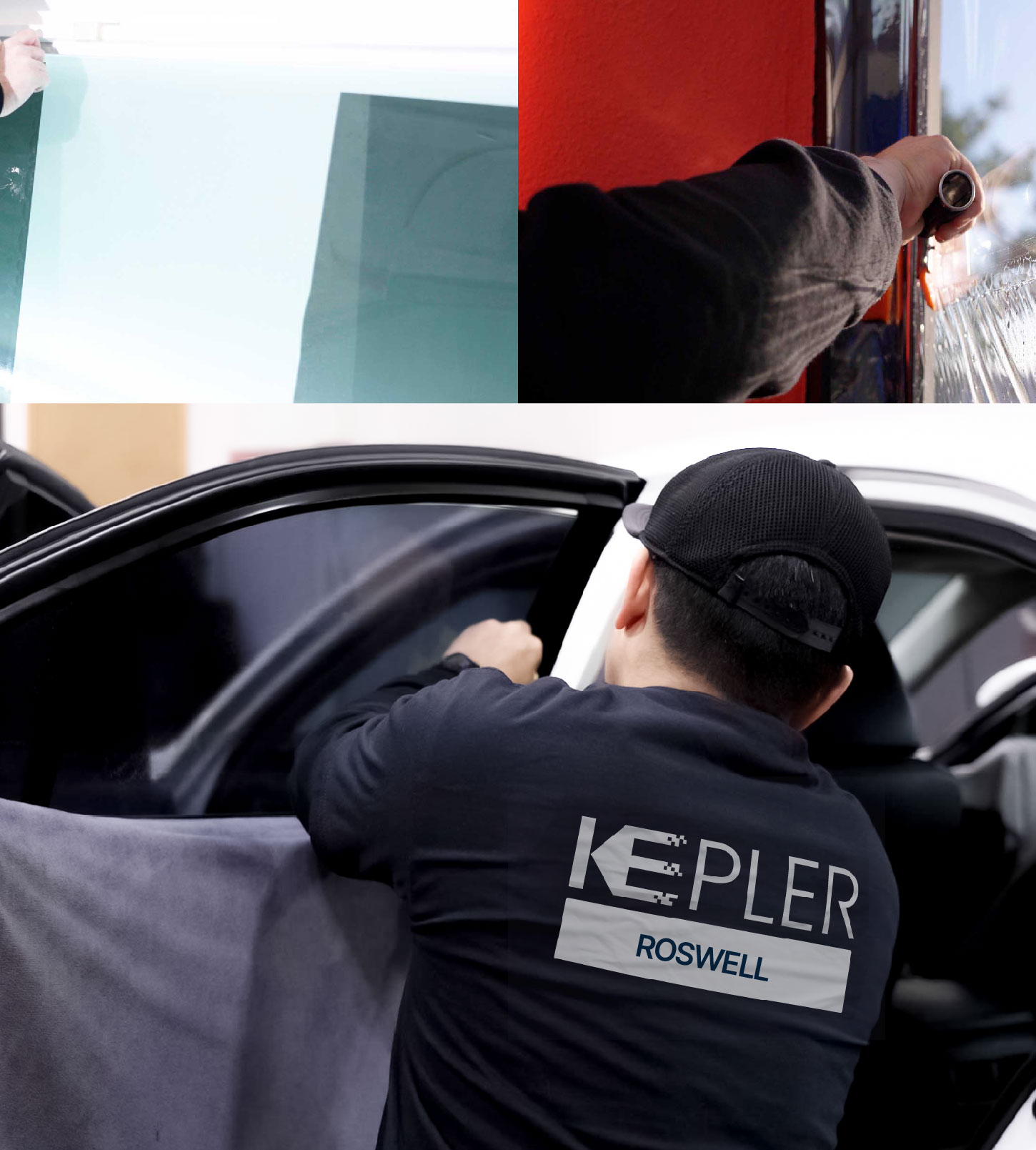 Automotive Window Tinting Expert Applying Film in Roswell, Georgia