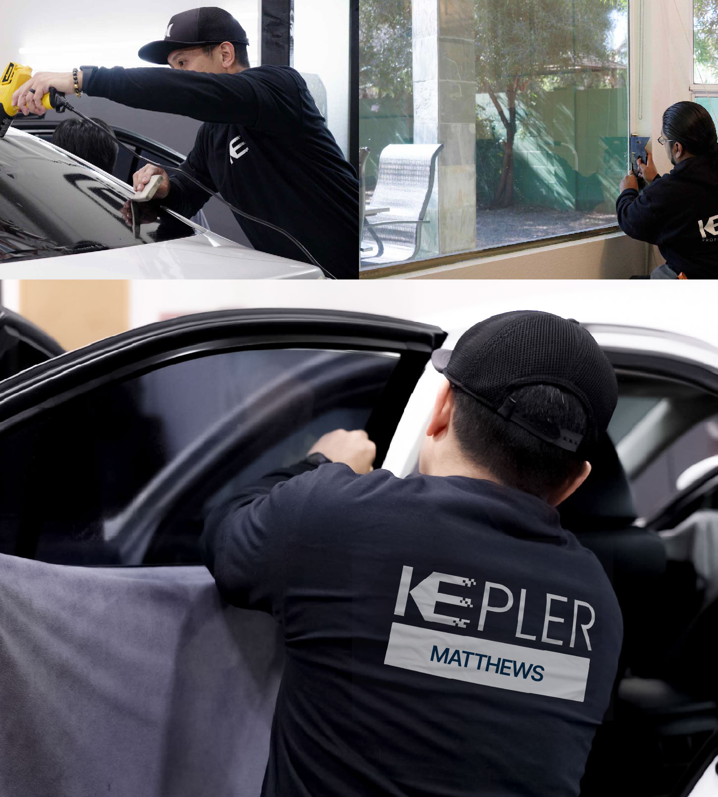 Automotive Window Tinting Expert Applying Film in Matthews, North Carolina