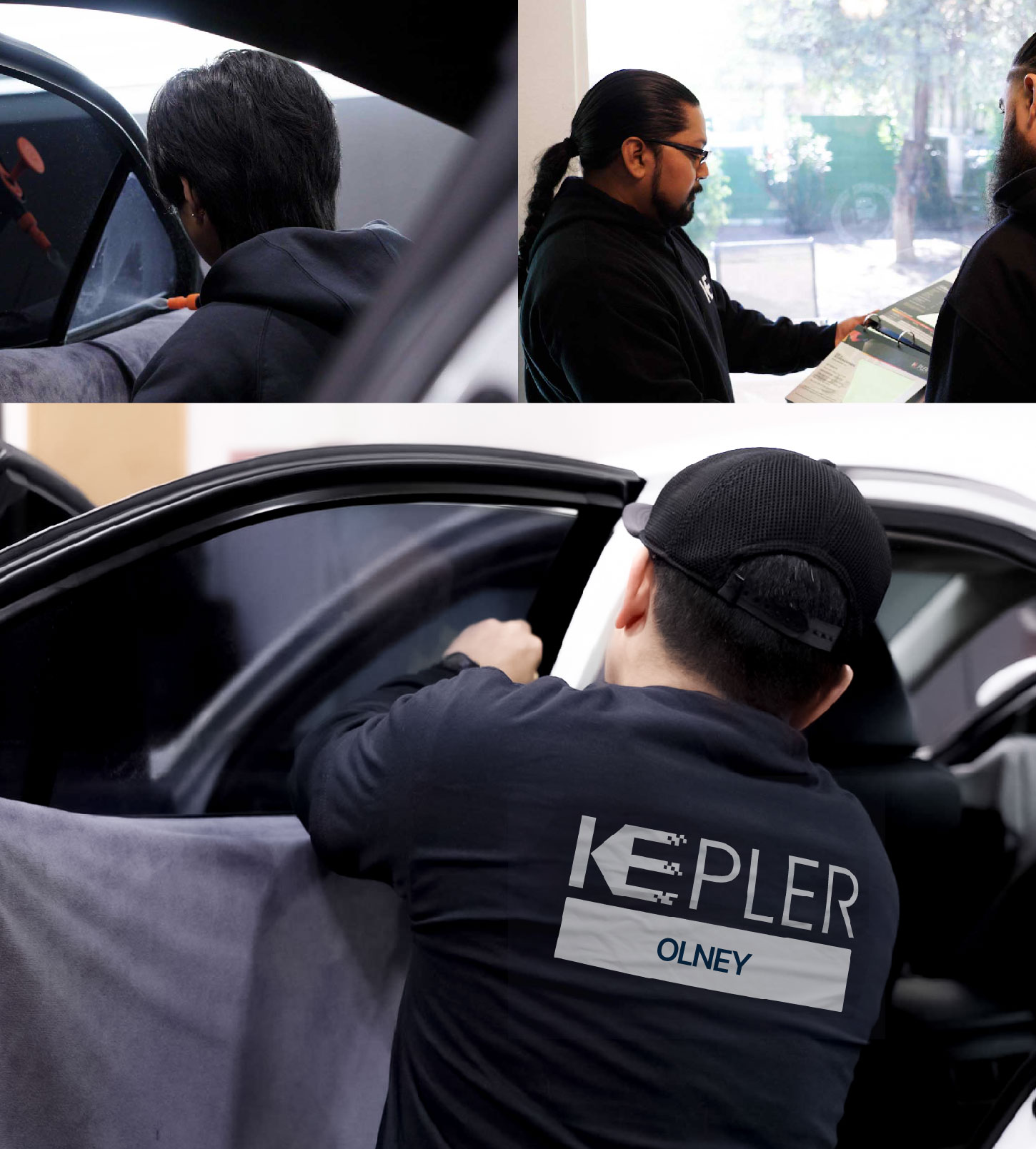 Automotive Window Tinting Expert Applying Film in Olney, Maryland