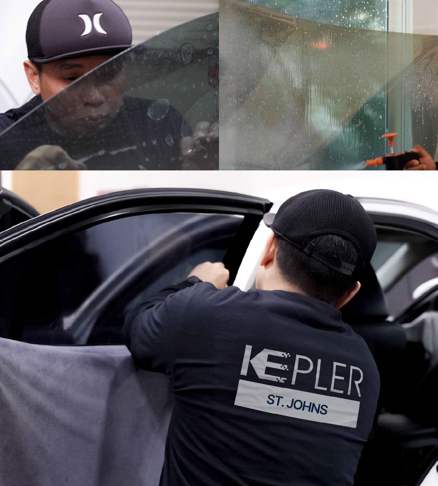 Automotive Window Tinting Expert Applying Film in St. Johns, Florida