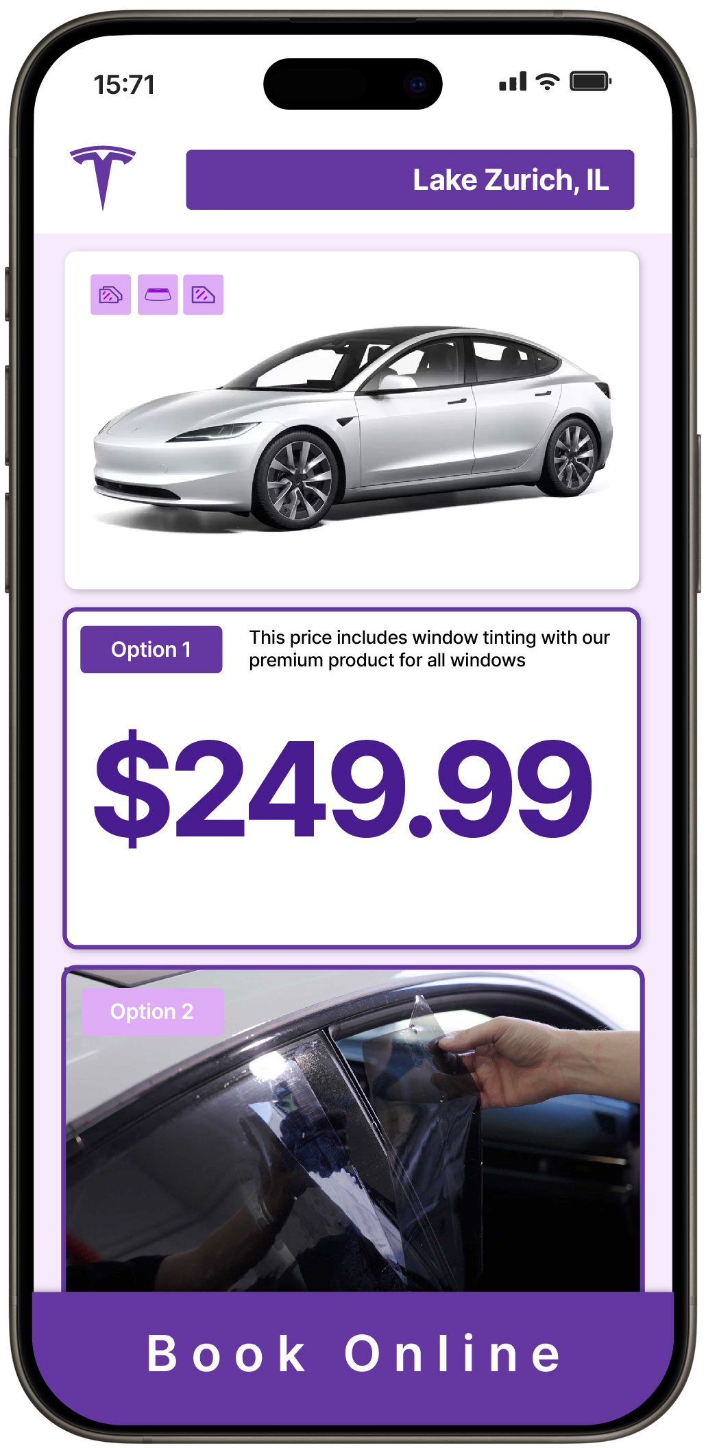 View Competitive Tesla Window Tinting Prices in Lake Zurich, Illinois