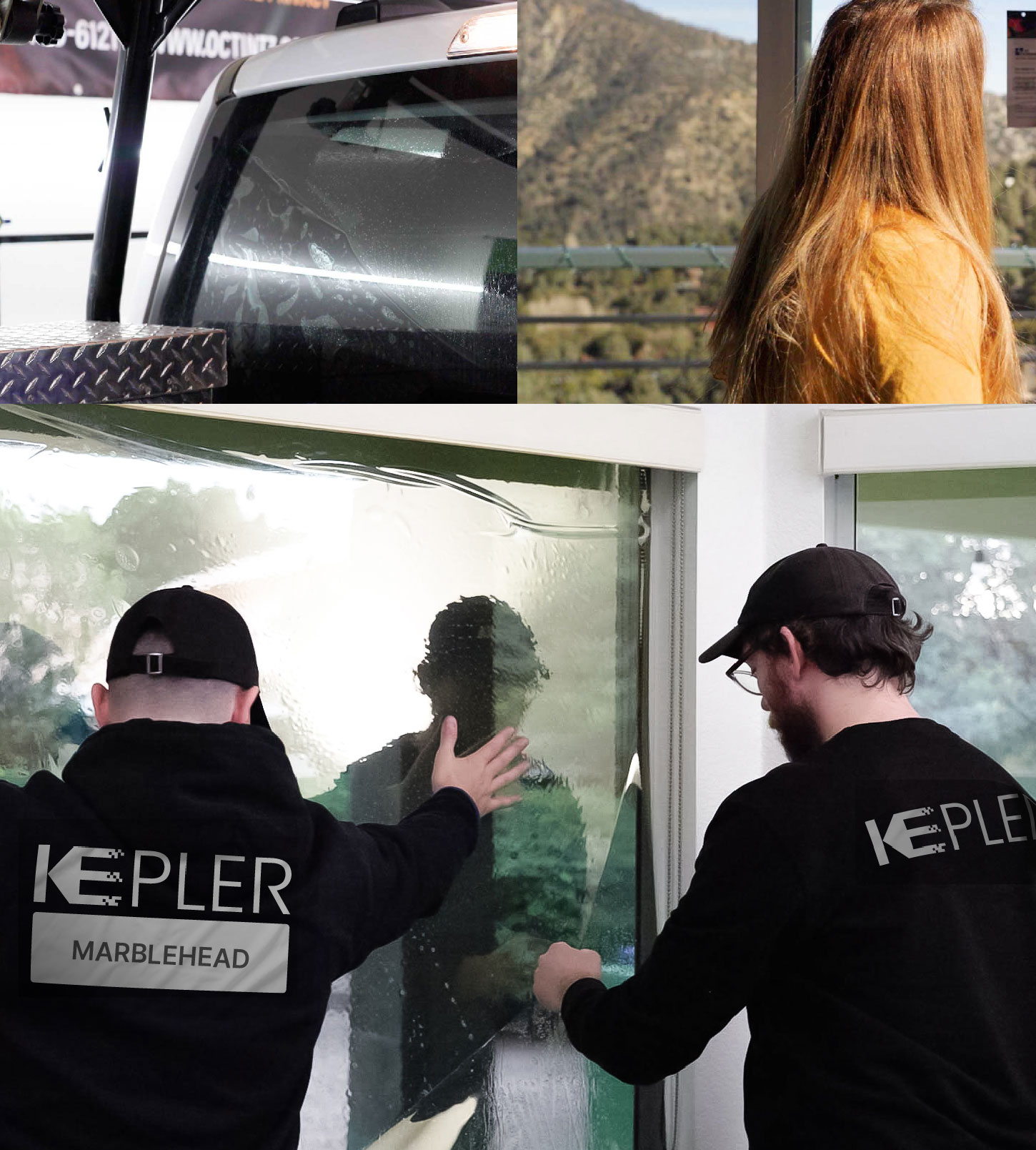 Kepler Technician Applying High-tech Window Tint to Home in Marblehead