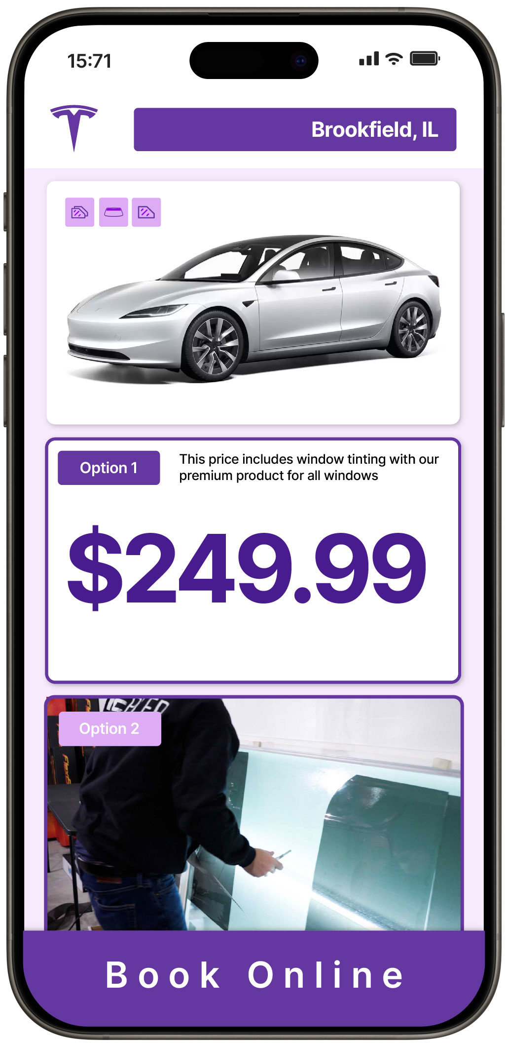View Competitive Tesla Window Tinting Rates in Brookfield, Illinois