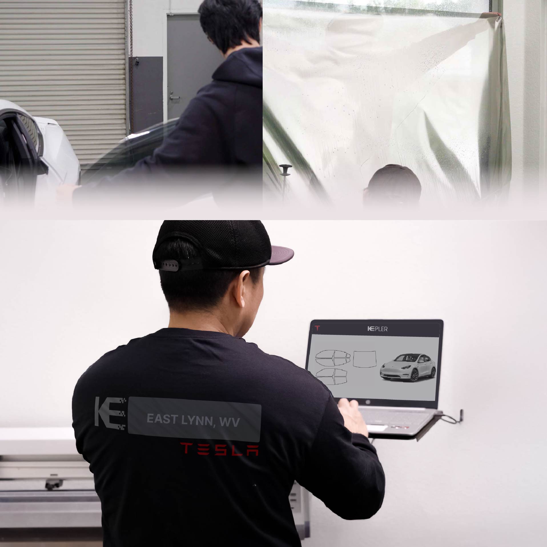 Expert Technician Fitting Ceramic Window Tint to Tesla in East Lynn