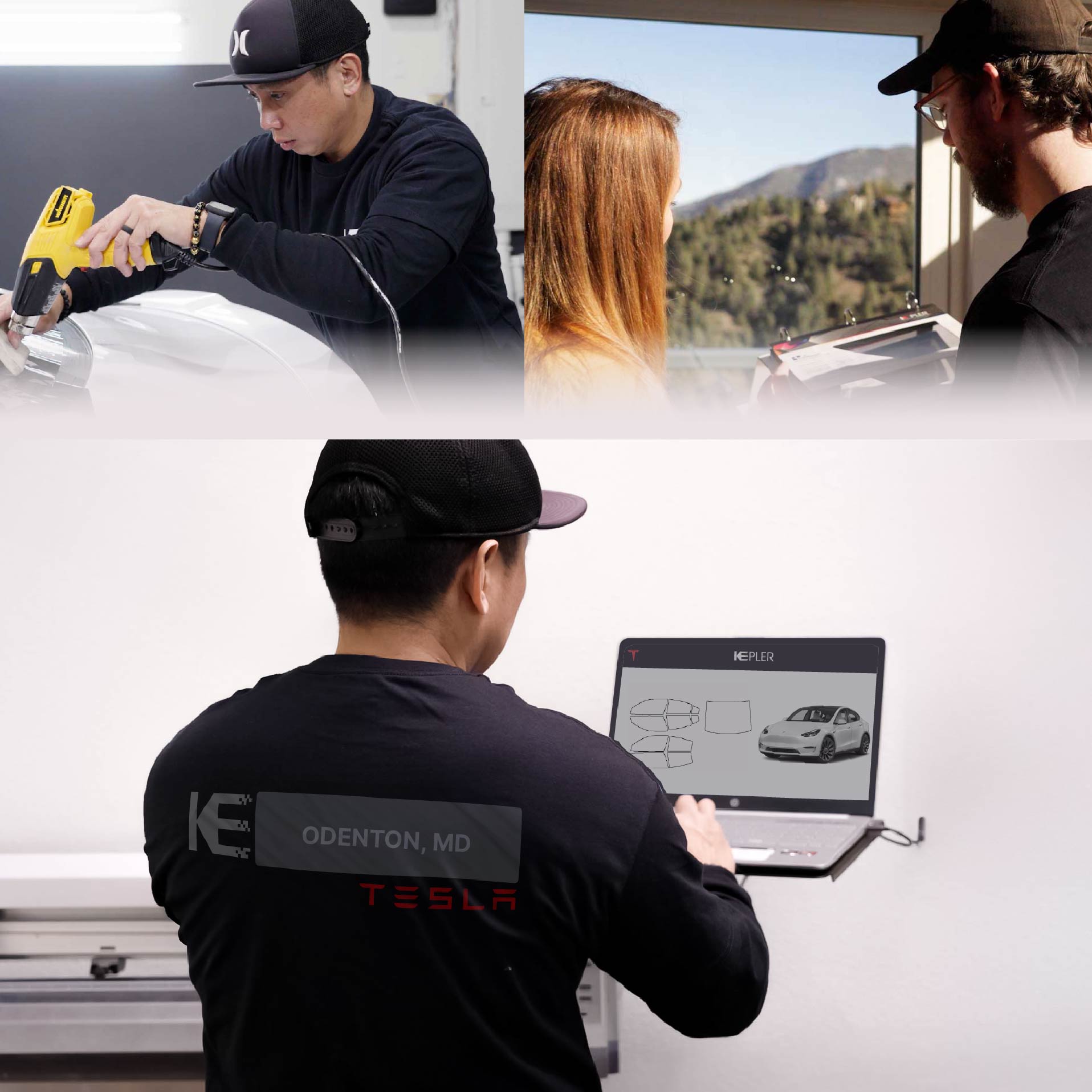 Expert Technician Fitting High-tech Window Tint to Tesla in Odenton