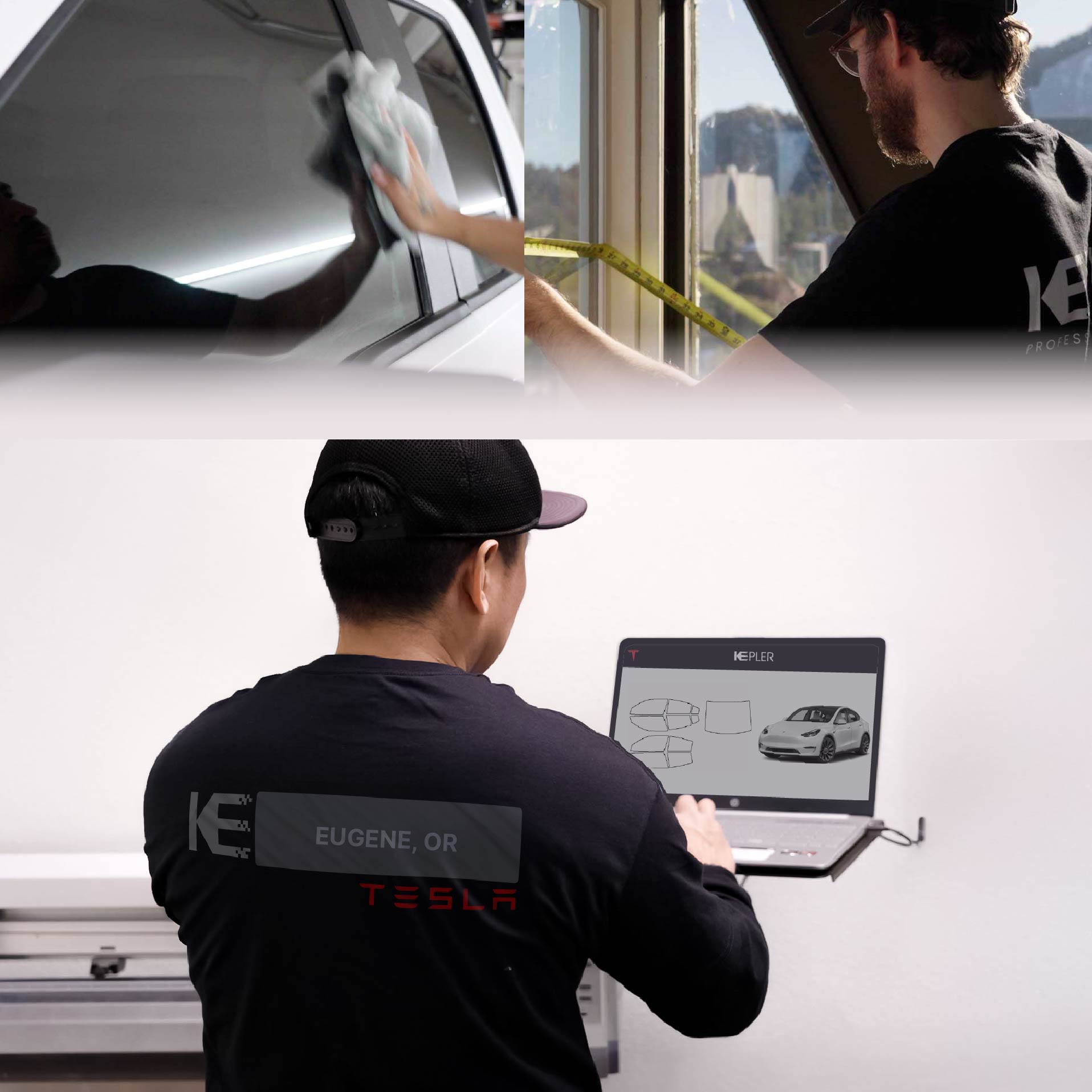 Kepler Technician Installing High-tech Window Tint to Tesla in Eugene