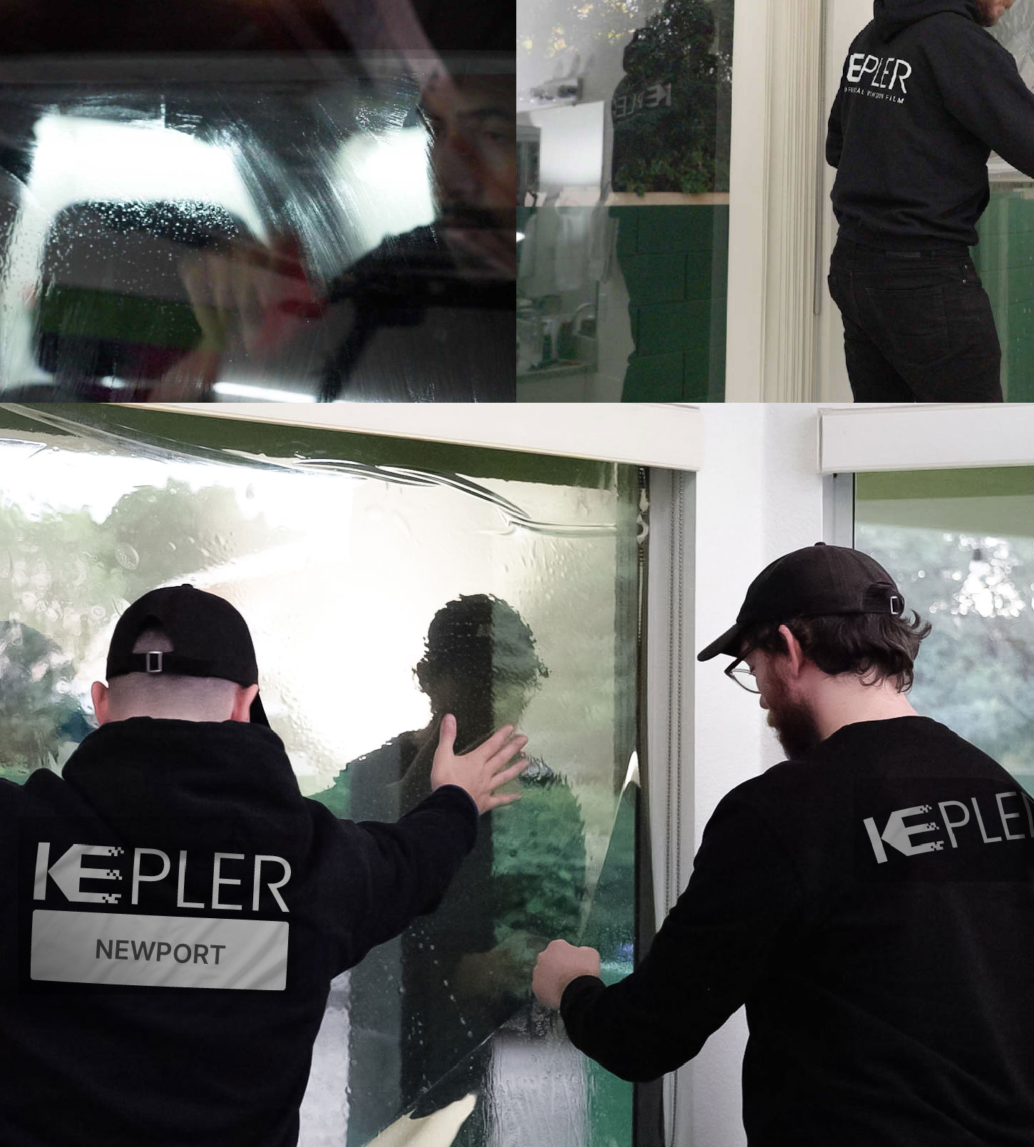 Expert Technician Installing Ceramic Window Tint to Home in Newport